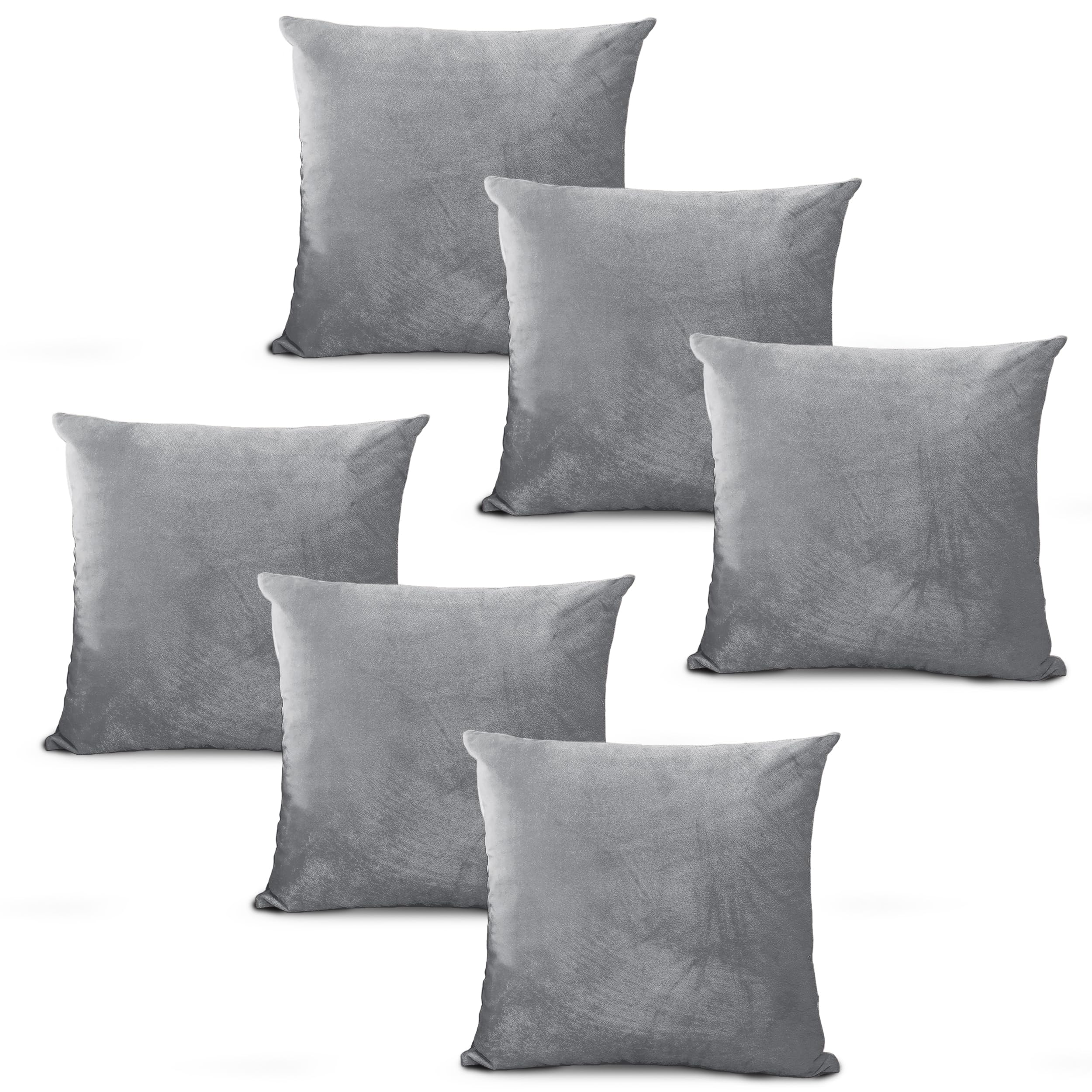 Hafaa Velvet Cushions with Covers Included Sets 12 (6 Silver Cushion Covers, 6 Cushion Inserts 45cm x 45cm) Luxury Decorative Fluffy Square Throw Pillow Case Sofa Cushion with Invisible Zipper โ image 1