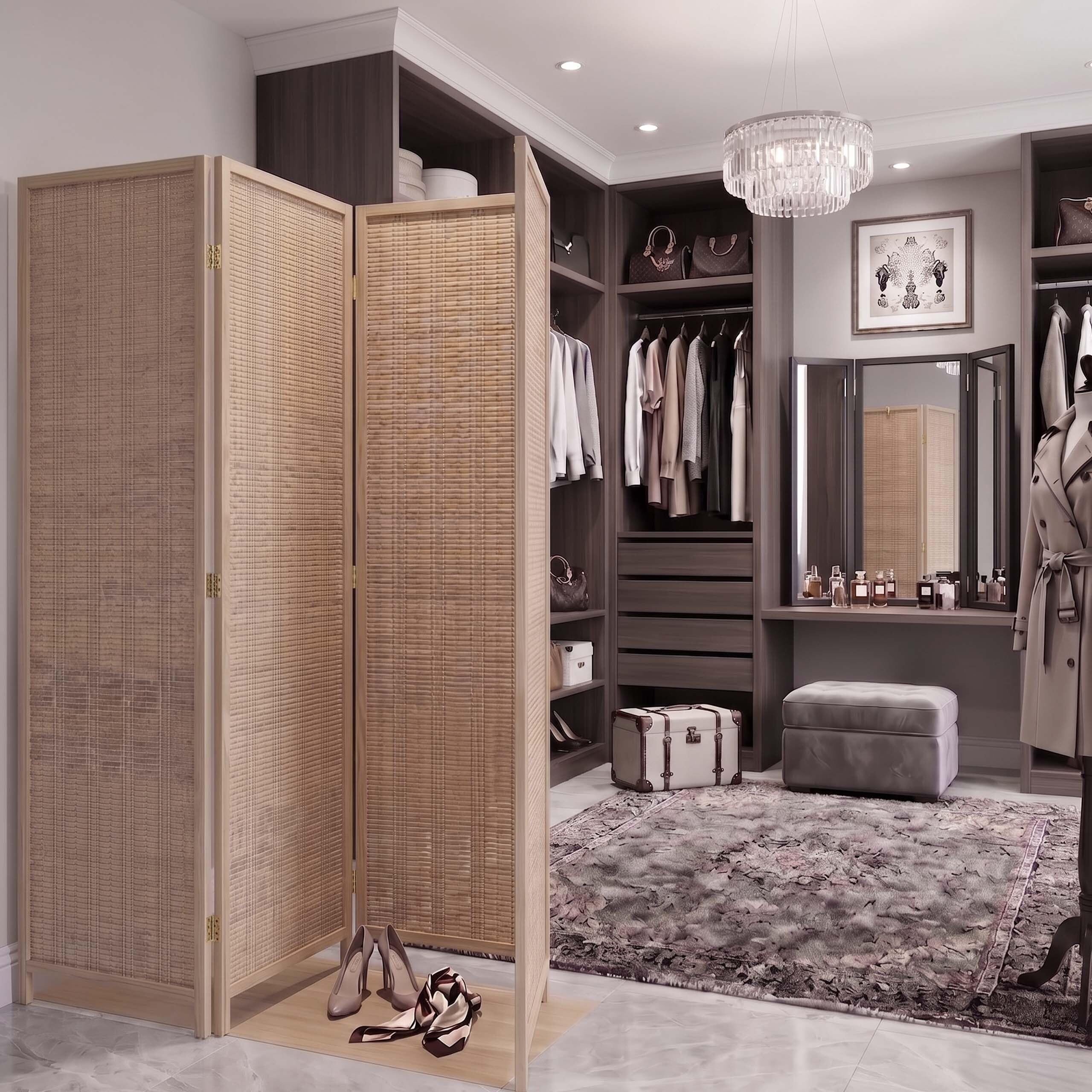 Biombo Relaxdays, 4 Paneles, Color Natural | Separador de ambientes plegable (alto x ancho): 170 x 160 cm, bambú, salón
