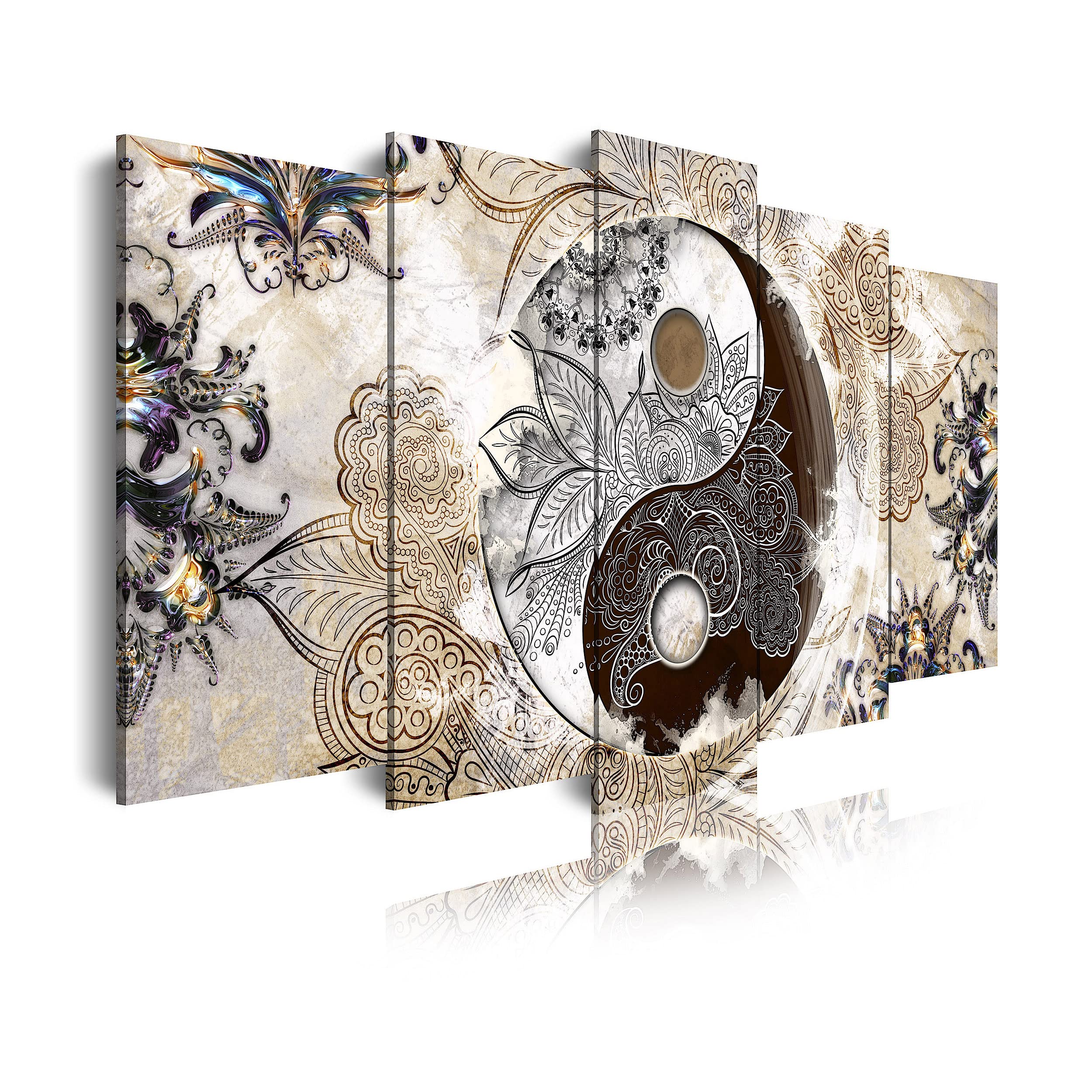 DekoArte 455 - Cuadros Modernos Impresión de Imagen Artística Digitalizada | Lienzo Decorativo Para Tu Salón o Dormitorio | Estilo Abstracto Zen Colores Beige Marrón | 5 Piezas 150 x 80 cm