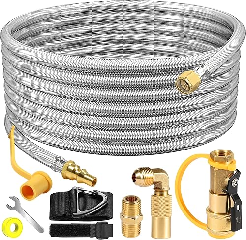 Miniatura 9 de Manguera de propano de conexión rápida de 12 pies para RV a parrilla de gas, manguera de propano de conexión rápida con válvula de cierre de