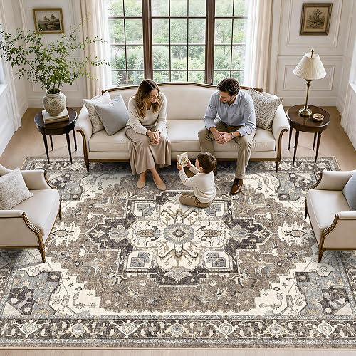 RUUGME 6x8 Washable Vintage Area Rug Beige