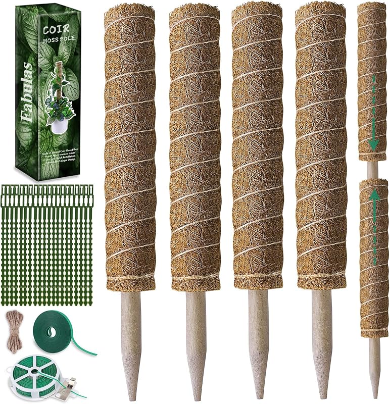 Fabulas Moss Pole 47.5 Inch - Monstera Plant Support, 4 Packs 16 Inch Plant Stakes for Indoor Plants Coco Coir Moss Pole Sticks for Climbing Potted Live Plants, Pothos, Philodendron, with Garden Ties