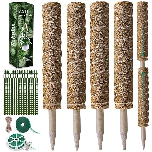 Fabulas Moss Pole 47.5 Inch - Monstera Plant Support, 4 Packs 16 Inch Plant Stakes for Indoor Plants Coco Coir Moss Pole Sticks for Climbing Potted Live Plants, Pothos, Philodendron, with Garden Ties - totem pole 16"x4pcs