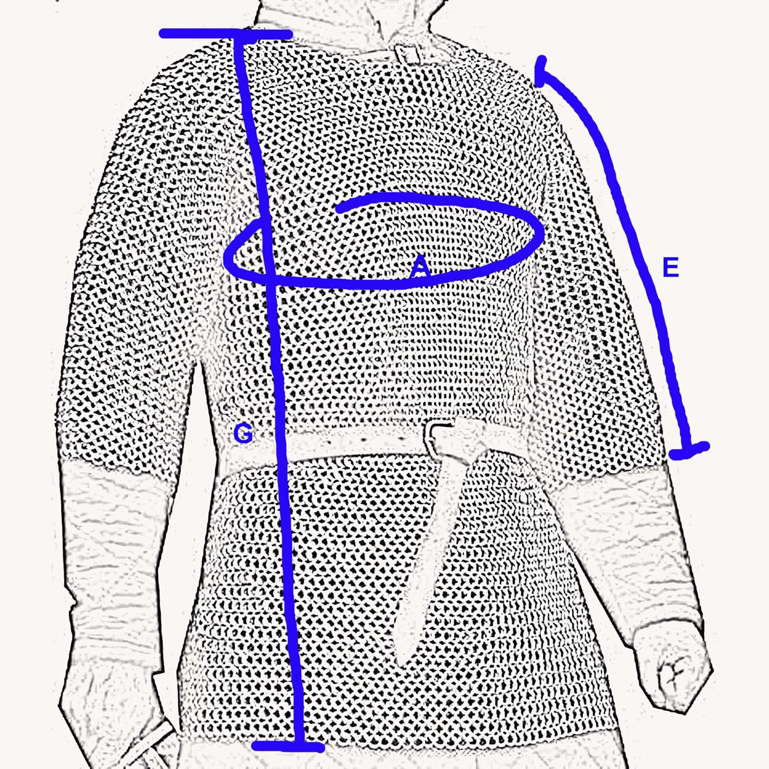 THE MEDIEVALS 9 MM ID MS Flat Riveted Haubergeon Chain Mail Armor Half Sleeve Shirt