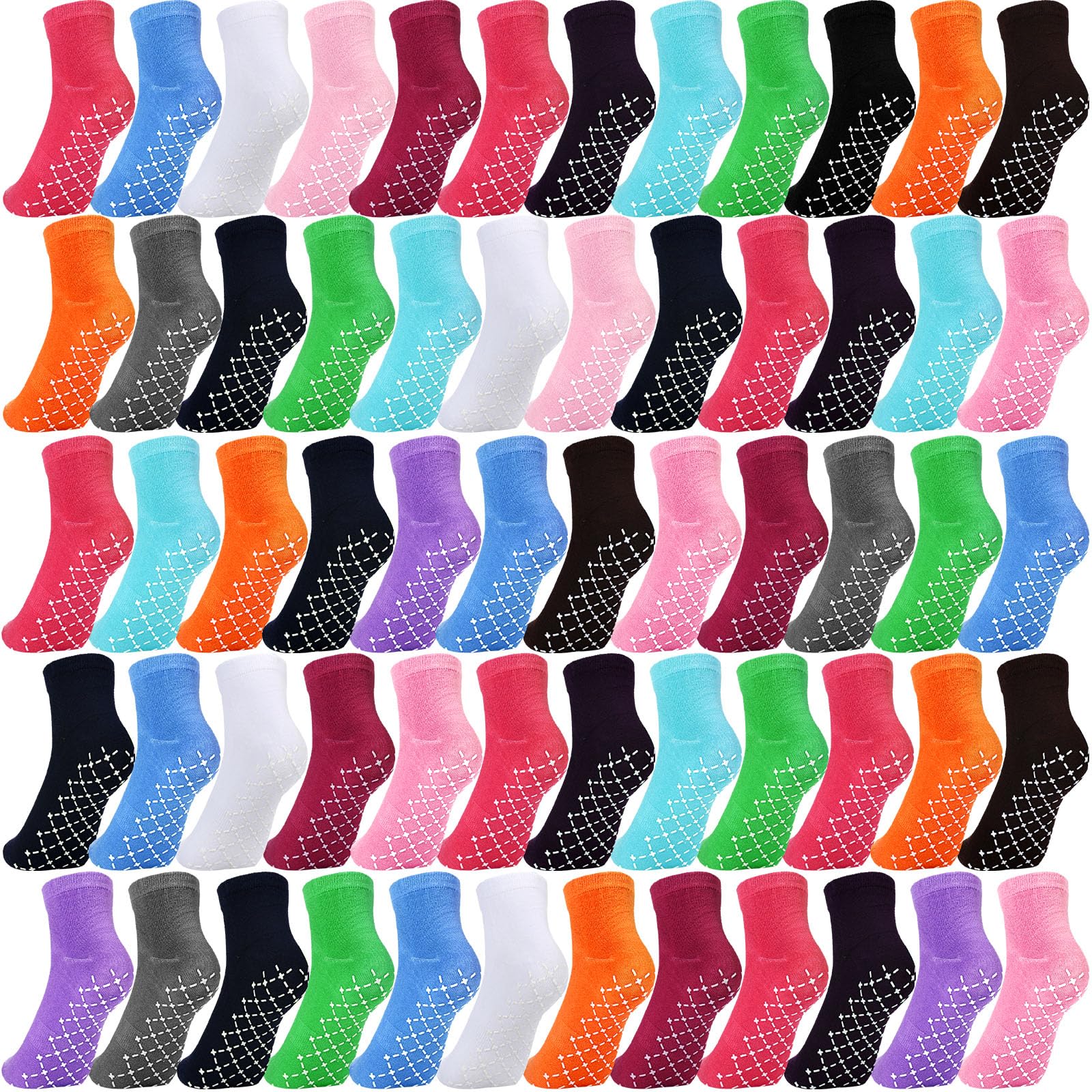 Vicenpal 45 pares de calcetines de yoga antideslizantes para mujeres y hombres, con patrón de pies, calcetines antideslizantes para hospital, barré, pilates, 15 colores