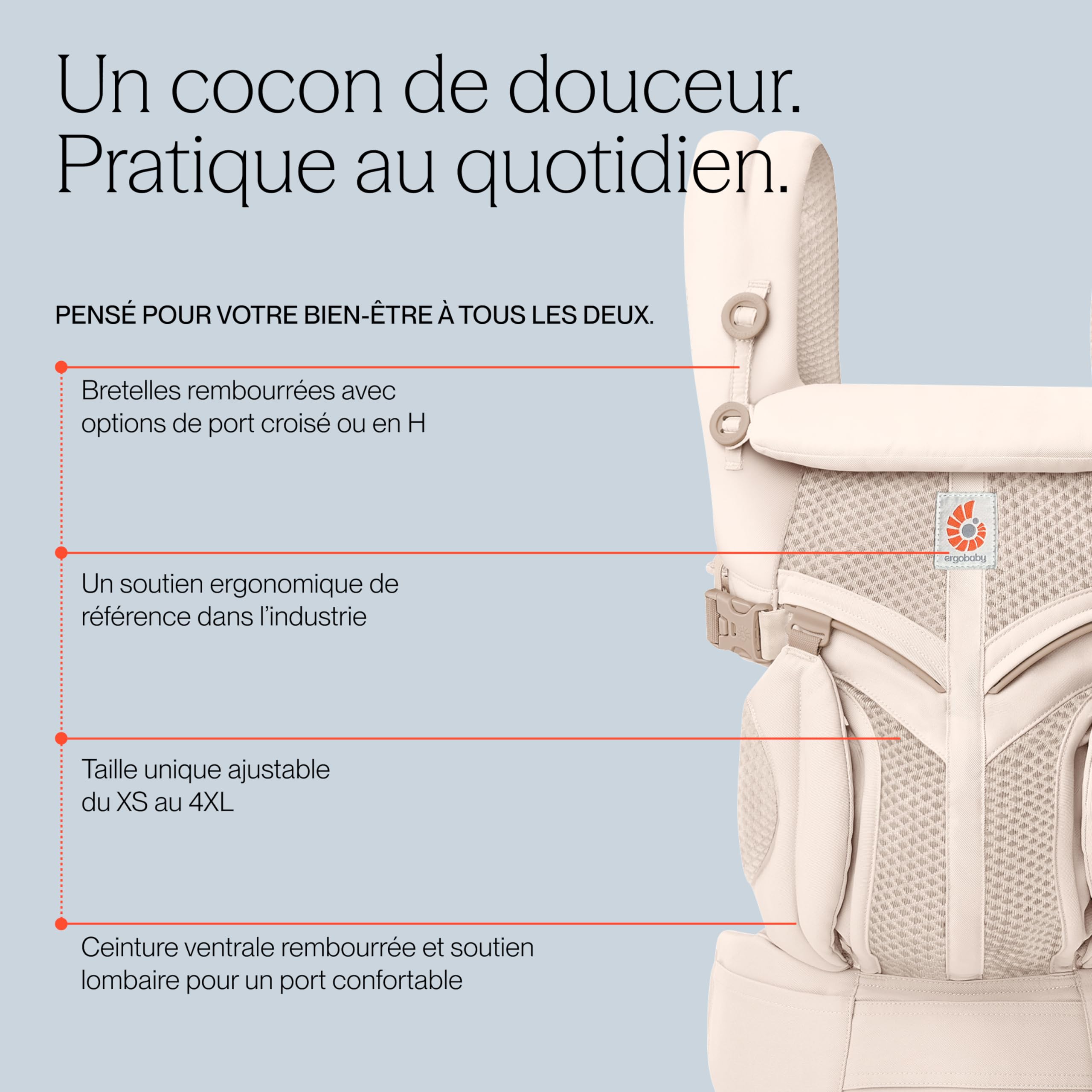 Ergobaby Porte Bebe Omni 360 Ergonomique et Physiologique pour Nouveau né, Cool Air Dorsale et Ventral, Onyx Noir