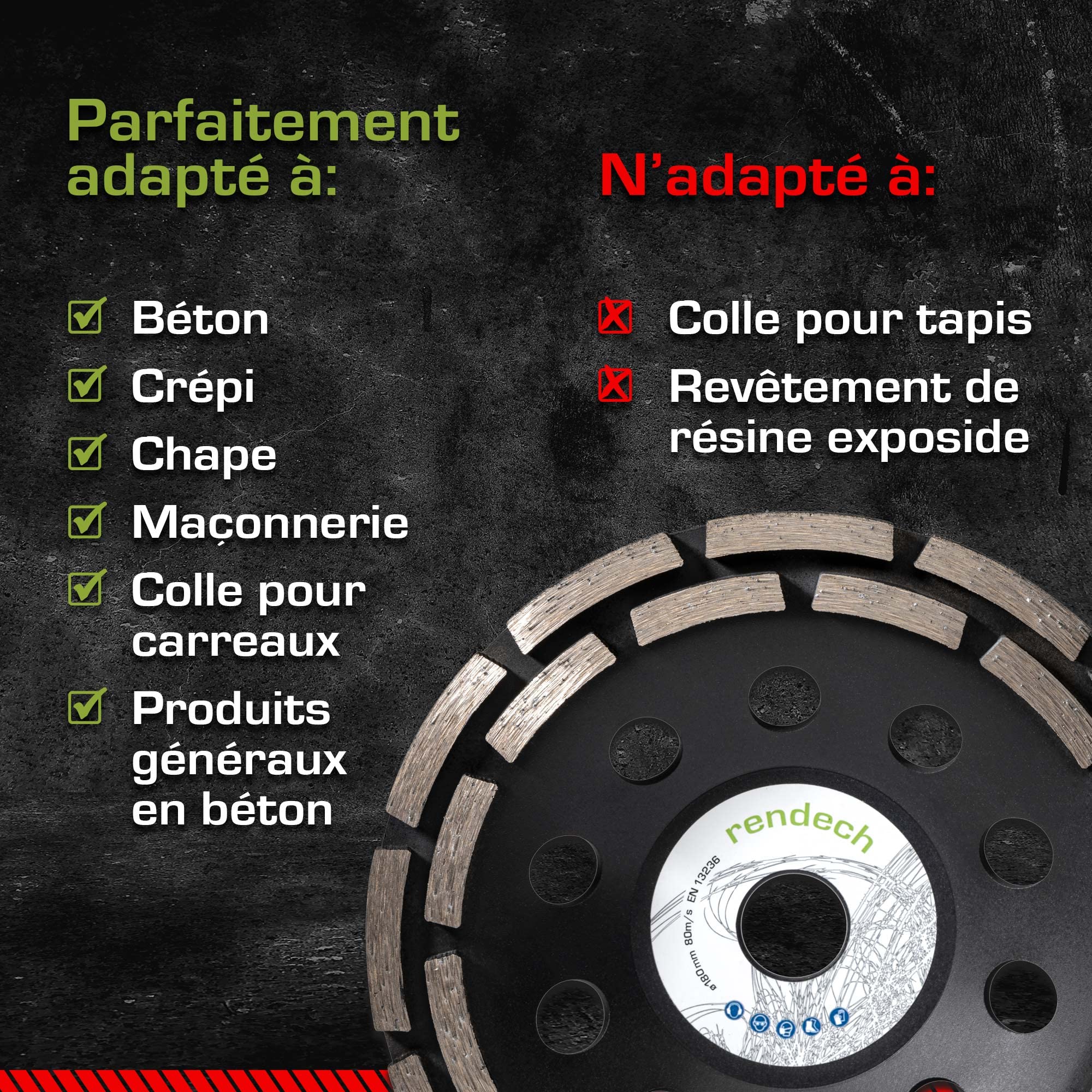 Meule Diamantée 180 mm pour Colle à Carrelage, Béton, Maçonnerie - Meule Boisseau Diamantée Compatible Meuleuses d'Angle