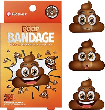 BioSwiss Bandages, Poop Shaped Self Adhesive Bandage Set, Latex Free, Sterile Wound Care, 24 Count