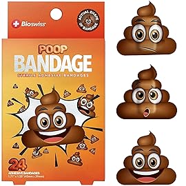 BioSwiss Bandages, Poop Shaped Self Adhesive Bandage Set, Latex Free, Sterile Wound Care, 24 Count