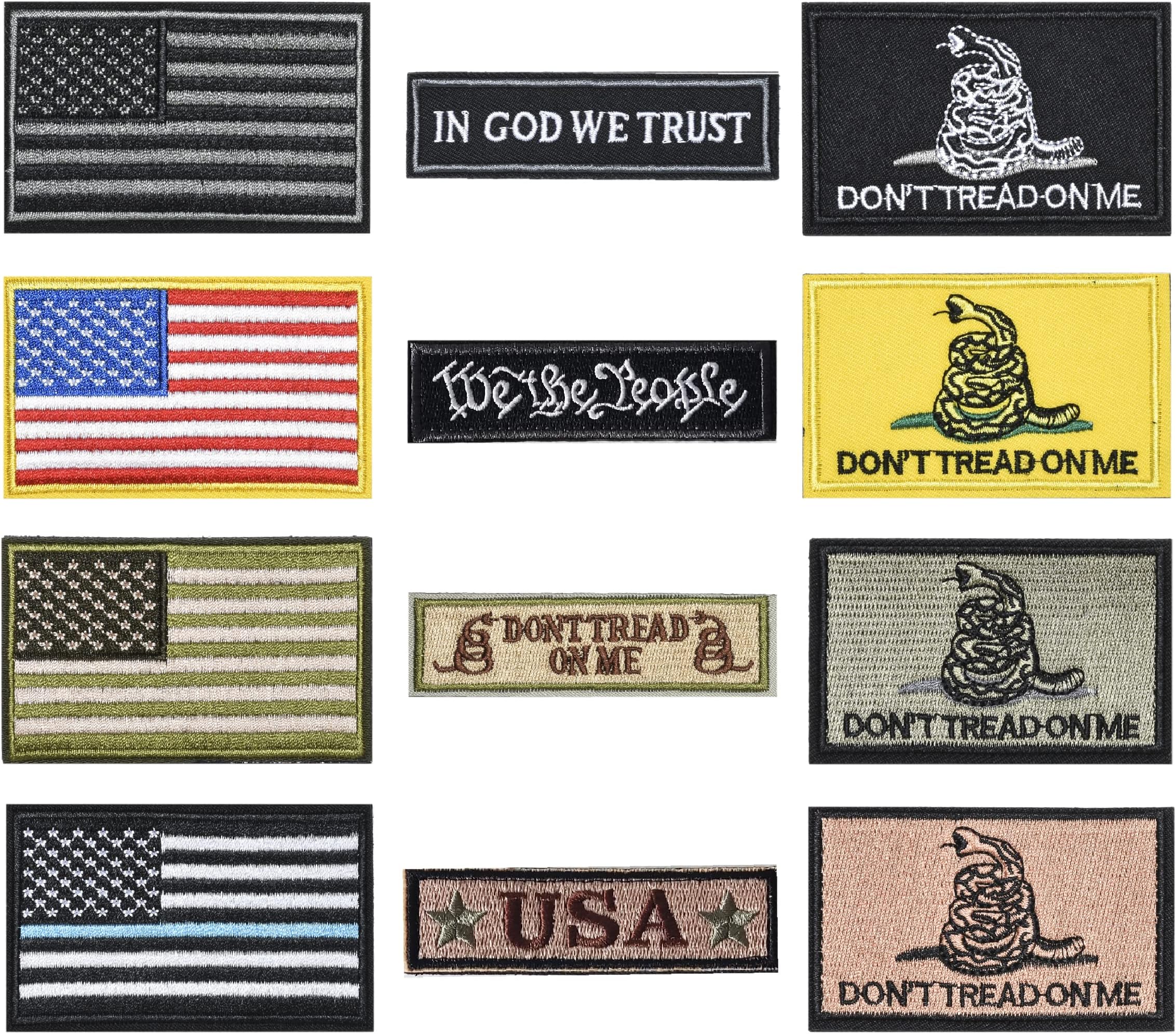 12PCS American Flag Patches Bundle, Tactical Morale Patches Full Embroidery Loop and Hook Fasten Patches Set for Caps, Bags, Backpacks, Harness, Vest, Military Uniforms,Tactical Gears Etc