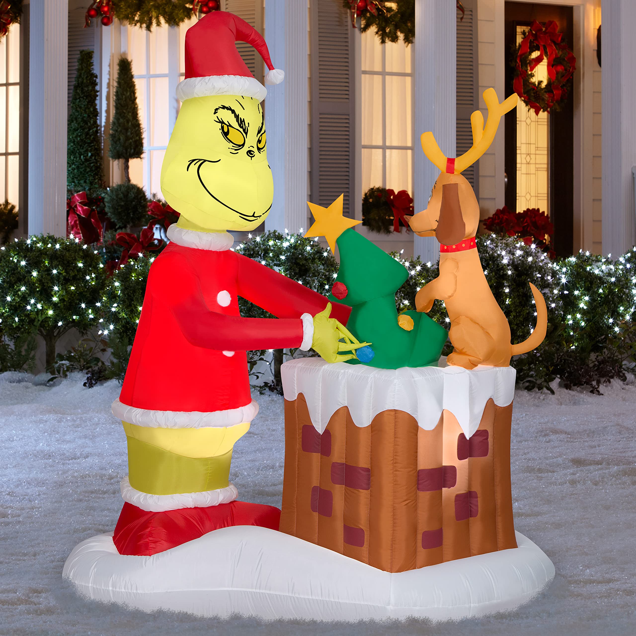 Snapklik.com : Gemmy Animated Airblown Inflatable Grinch Pulling Tree ...