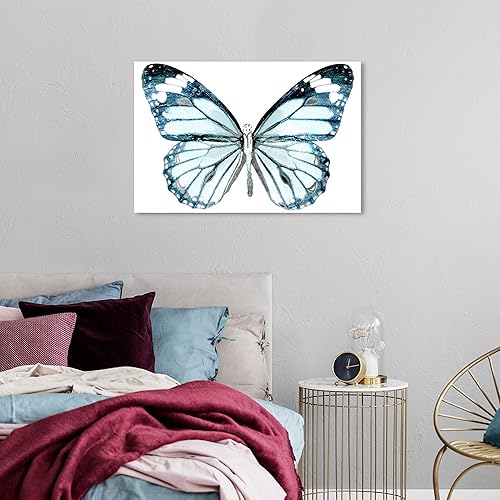 Miniatura 4 de Wynwood Studio Arte moderno en lienzo con diseño de animales, diseño de mariposa azul plateado, arte de pared para sala de estar, dormitorio y baño,