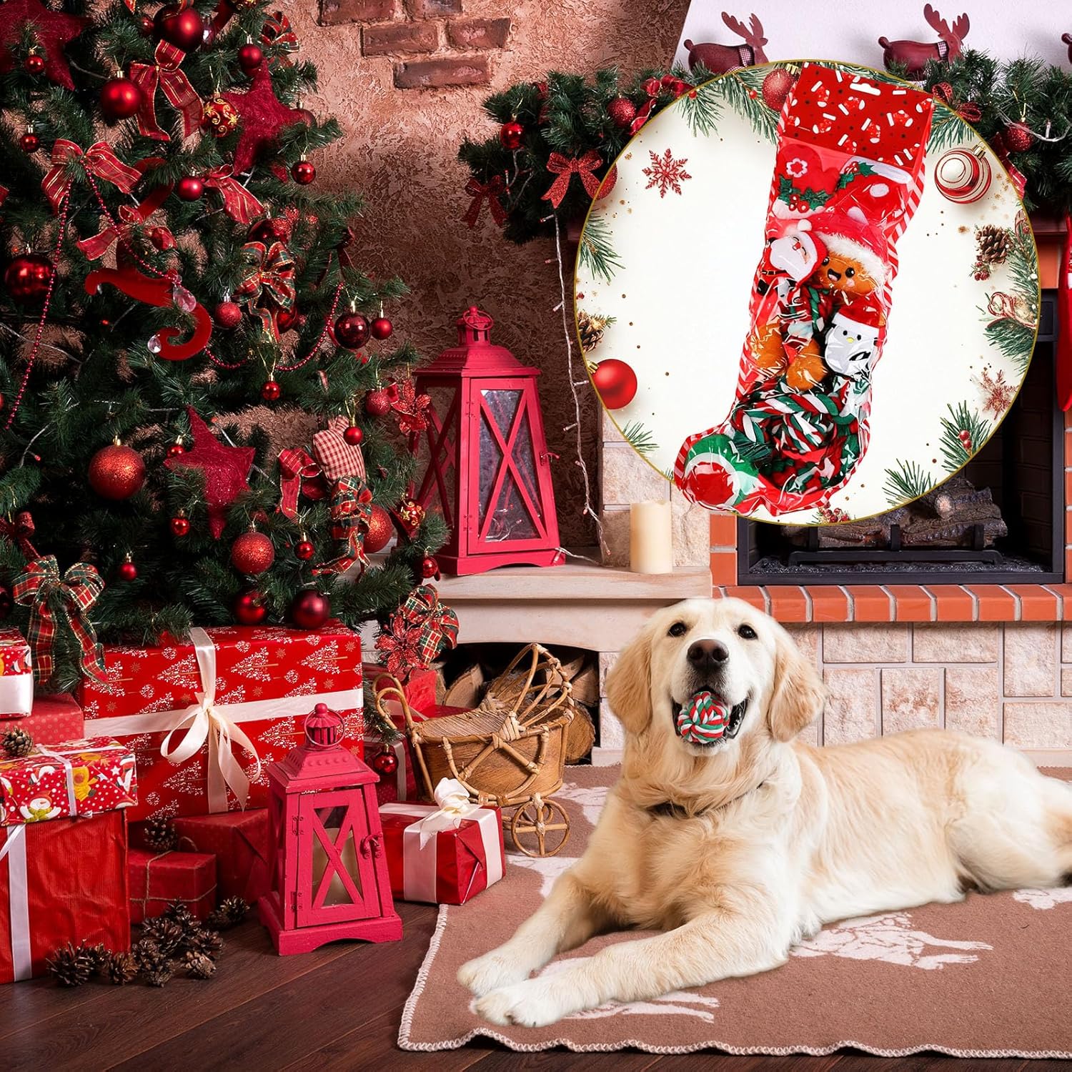 10 Pieces Christmas Dog Toys Gifts Dog Christmas Stocking Stuffers with Assorted Toys for Puppy Prefilled Chew Rope Toys for Teething for Small and Medium Dogs(Vivid Style)