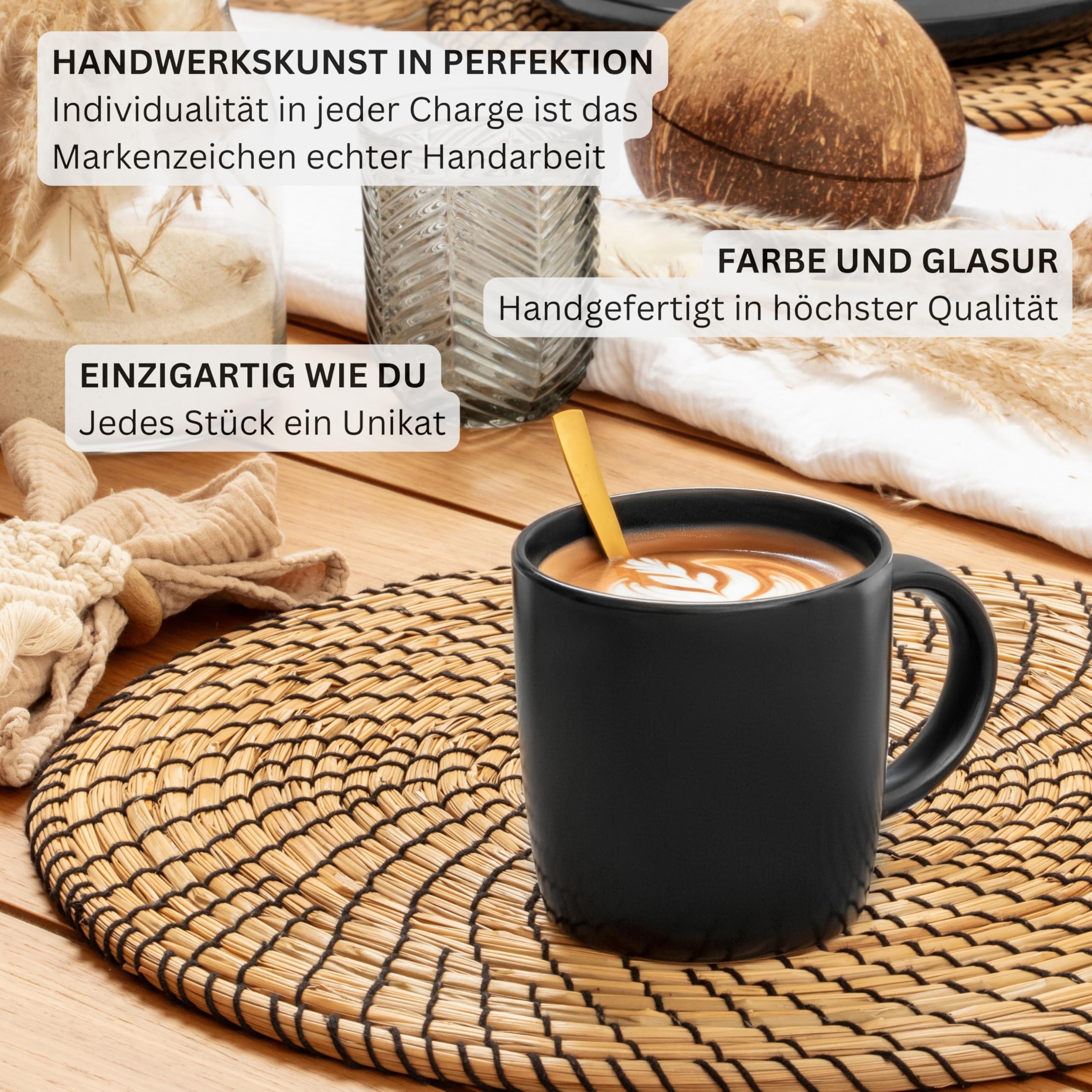 SÄNGER Madeira | Kombiservice 6 Personen, Teller Set matt Kaffeebecher Pastaschalen 30 tlg, Steingut Geschirr Set spülmaschinen- mikrowellen, Geschirrset aus Steingut schwarz | VALUE COLLECTION