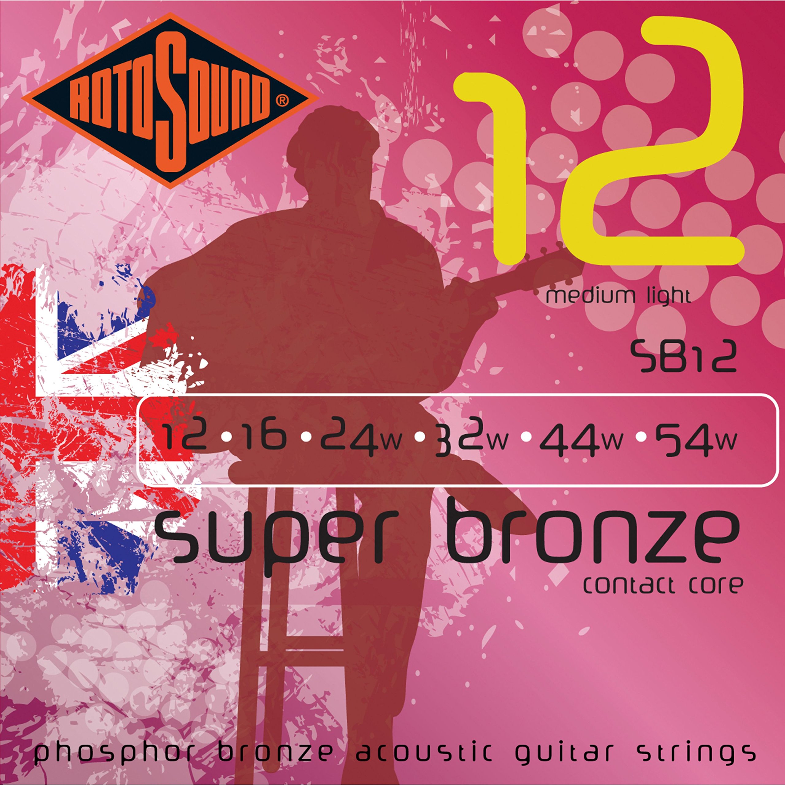 Rotosound Super Bronze Phosphor Bronze 12-54 Acoustic Guitar Strings, Light