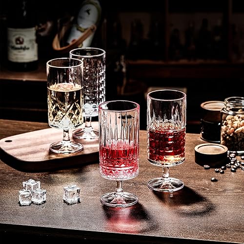 Miniatura 7 de Juego de 6 vasos de cristal de 11 onzas con grabado de flores, vasos de chupito para el hogar, para jugo, vino, cerveza, champán, cóctel, whisky