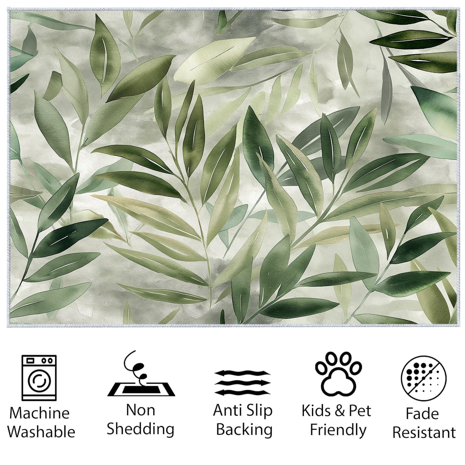 Generico Tappeto Salotto Moderno 120x180cm Giungla Foglie Verde Salvia Tappeti Camera da Letto Lavabile, Tappeto Soggiorno Pelo Corto Moderni Morbido Antiscivolo Tappeto Decor Interno