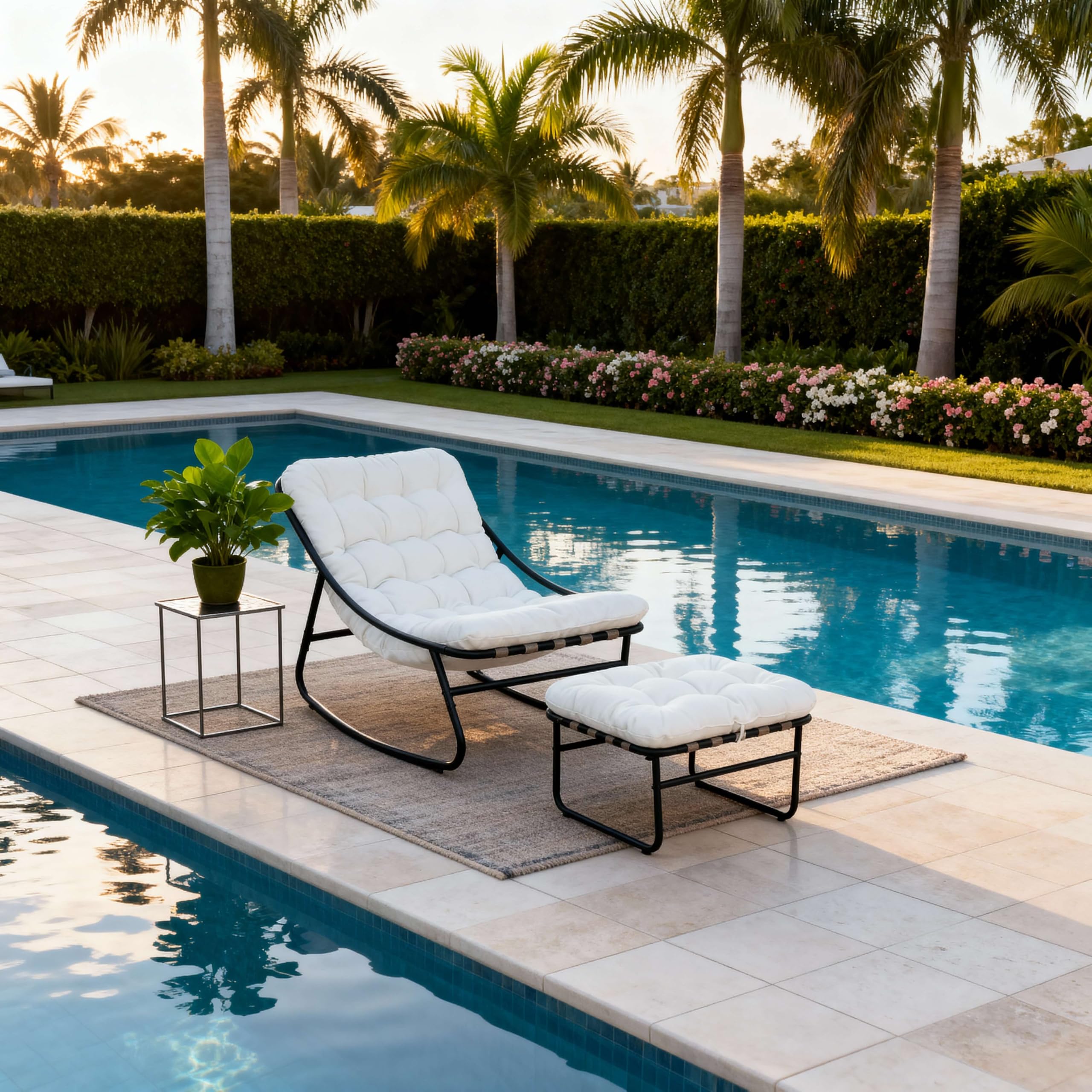 Rebecca Mobili Sillón Mecedora Grande, Silla Relax de Exterior, Gris Blanco, Acero Poliéster, para Interior o Exterior, Cojín Acolchado Alto - Dimensiones AxAnxFon: 74 x 78 x 101 cm - Art. RE7180