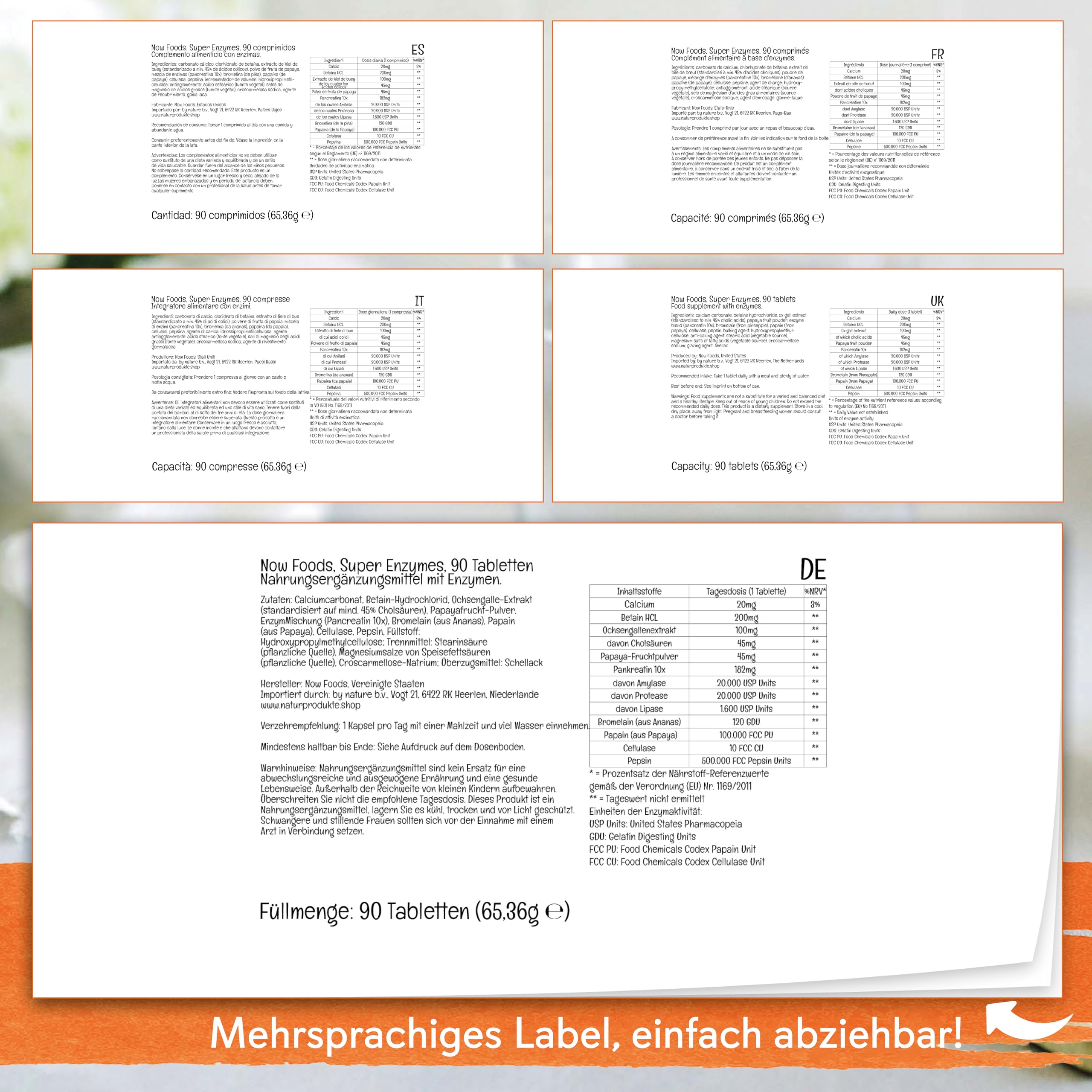 Now Foods, Super Enzyme, 90 Tabletten, Laborgeprüft, Hochdosiert, Calcium, Glutenfrei, Sojafrei, Ohne Gentechnik