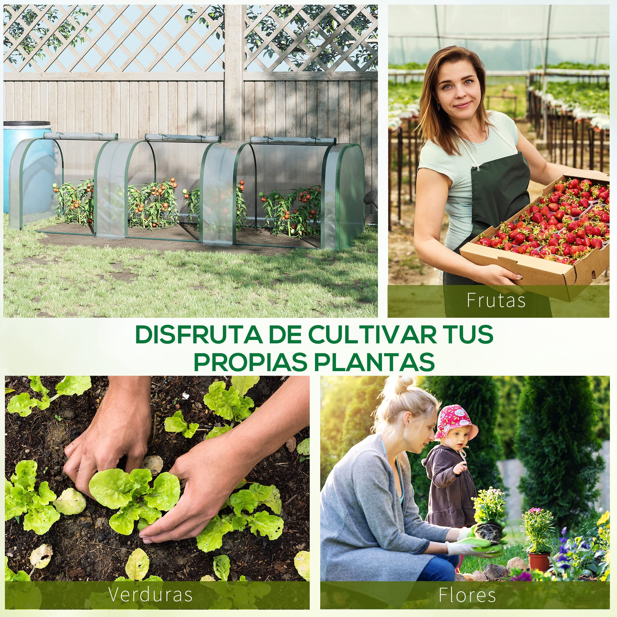 Outsunny Invernadero de Exterior 295x100x80 cm Invernadero de Jardín con 3 Puertas Enrollables Marco de Acero para Cultivos Plantas Flores Transparente