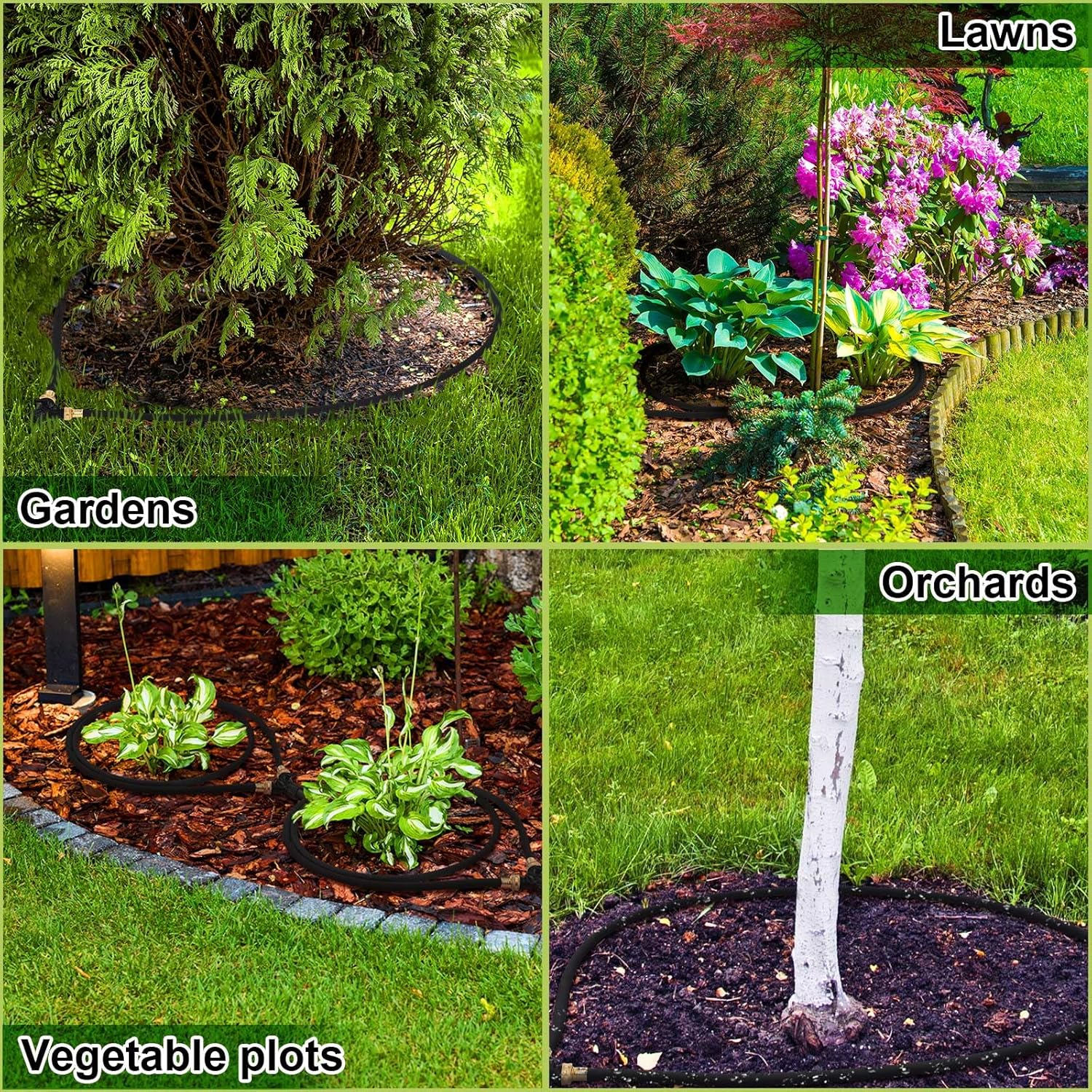2 Pcs Ring Soaker Hose 10ft with 3/4" Y Splitter, No Leakage, 1/2" Soaker Ring Hose Save 85% Water Drip Irrigation for Gardens, Flower Beds, Trees and Shrubs