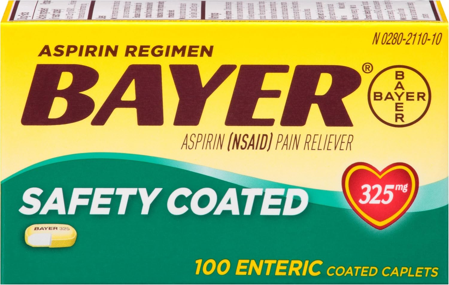Aspirin Regimen Bayer, 325mg Enteric Coated Tablets, Pain Reliever, 100 Count