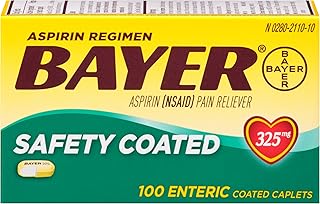Aspirin Regimen Bayer, 325mg Enteric Coated Tablets, Pain Reliever, 100 Count