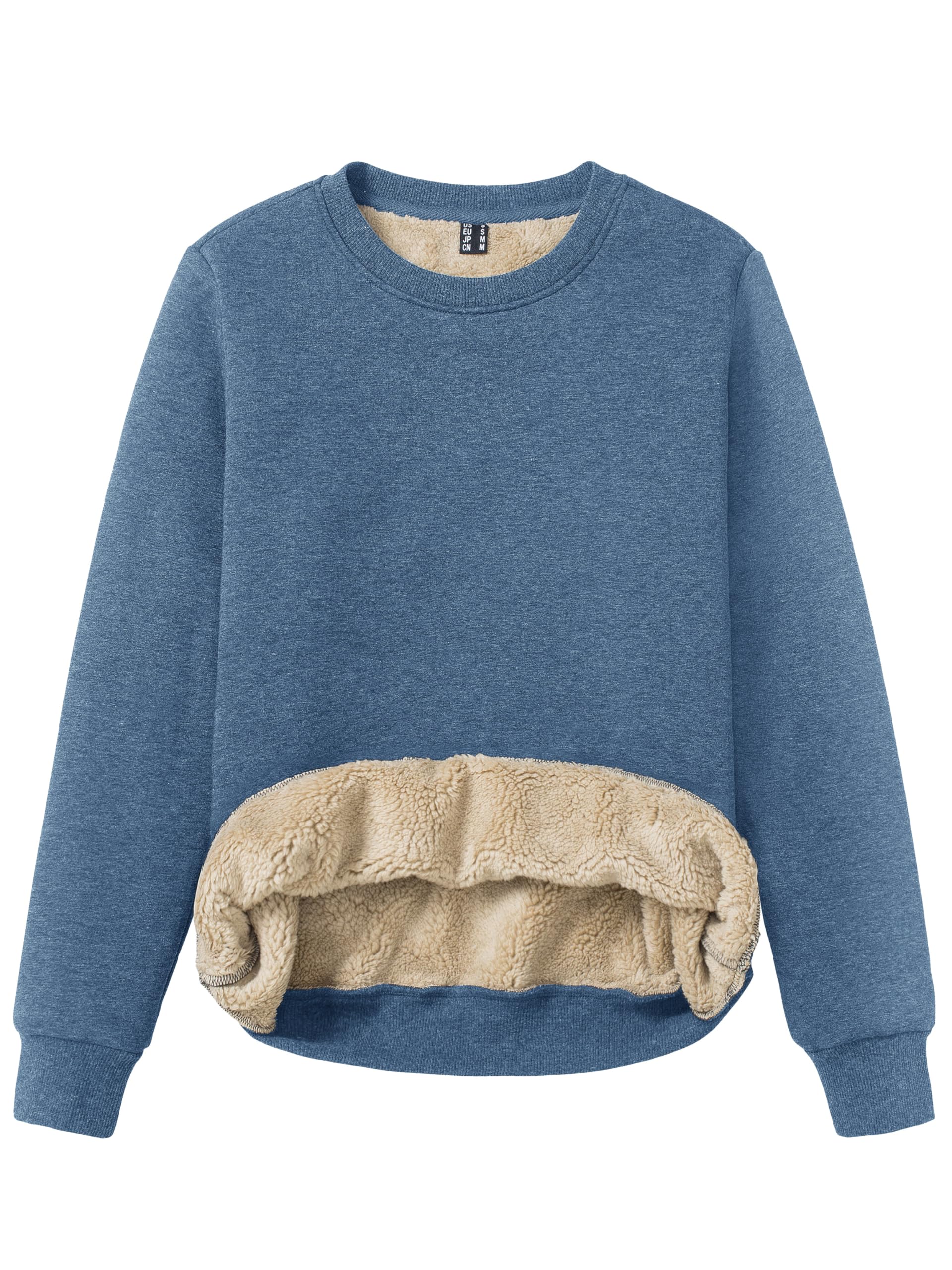 TACVASEN Pull-Over pour Femmes Sweat-Shirt en Coton À Manches Longues Col Rond sans Capuche Hiver Basique Pull-Over en Polaire Haut Chaud Décontracté