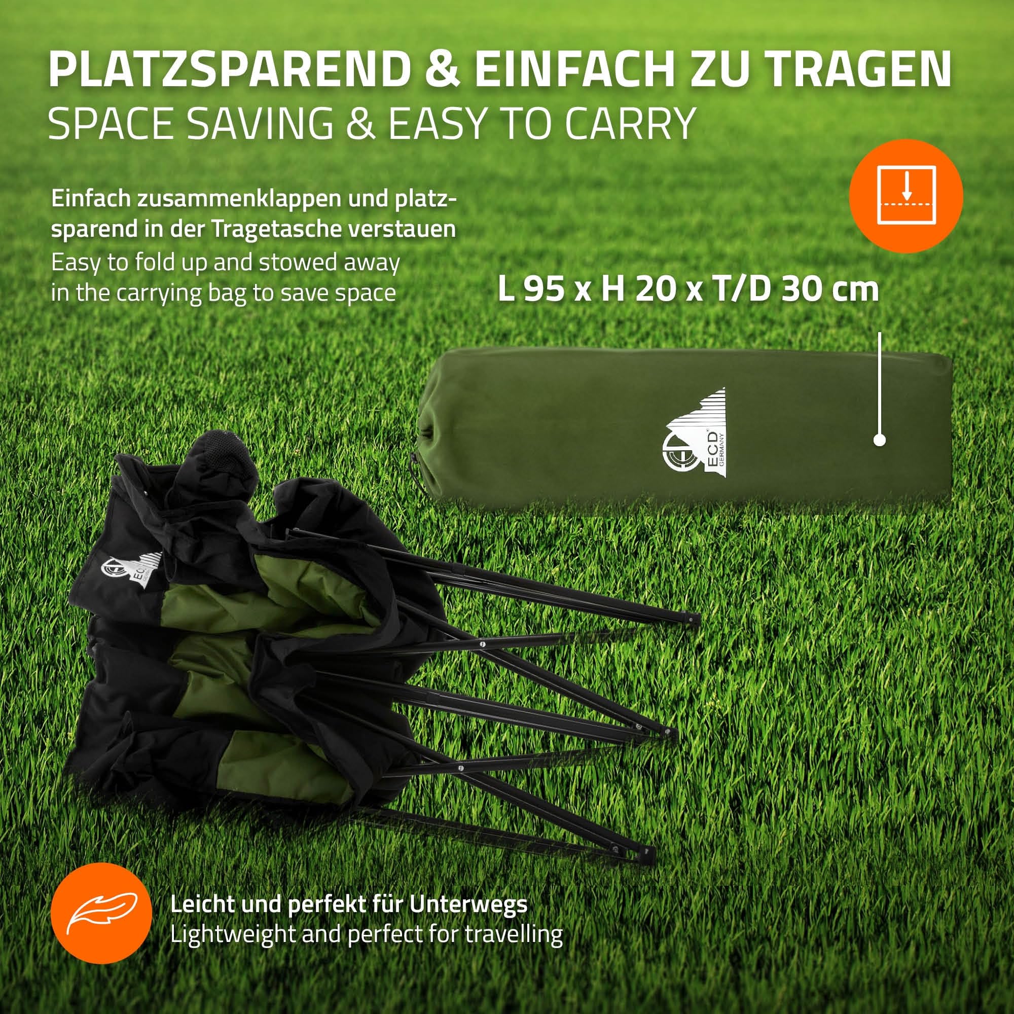 ECD Germany Podwójny Fotel Campingowy Khaki, Krzeslo Outdoor 2 Osobowe z Metalowa Konstrukcja, Skladana Sofa Turystyczna z Uchwytami na Napoje i Torba, Wyscielane Siedzisko na Camping i Wedkowanie