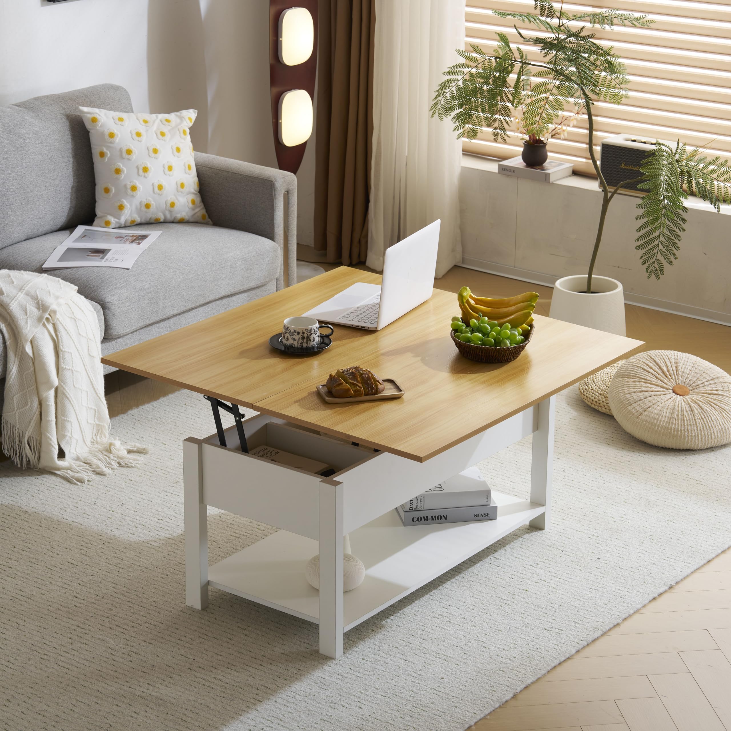 ローテーブル 収納付き センターテーブル 天板昇降式 天板2倍展開可能 大容量 Amazon.co.jp: ローテーブル 収納付き センターテーブル 天板