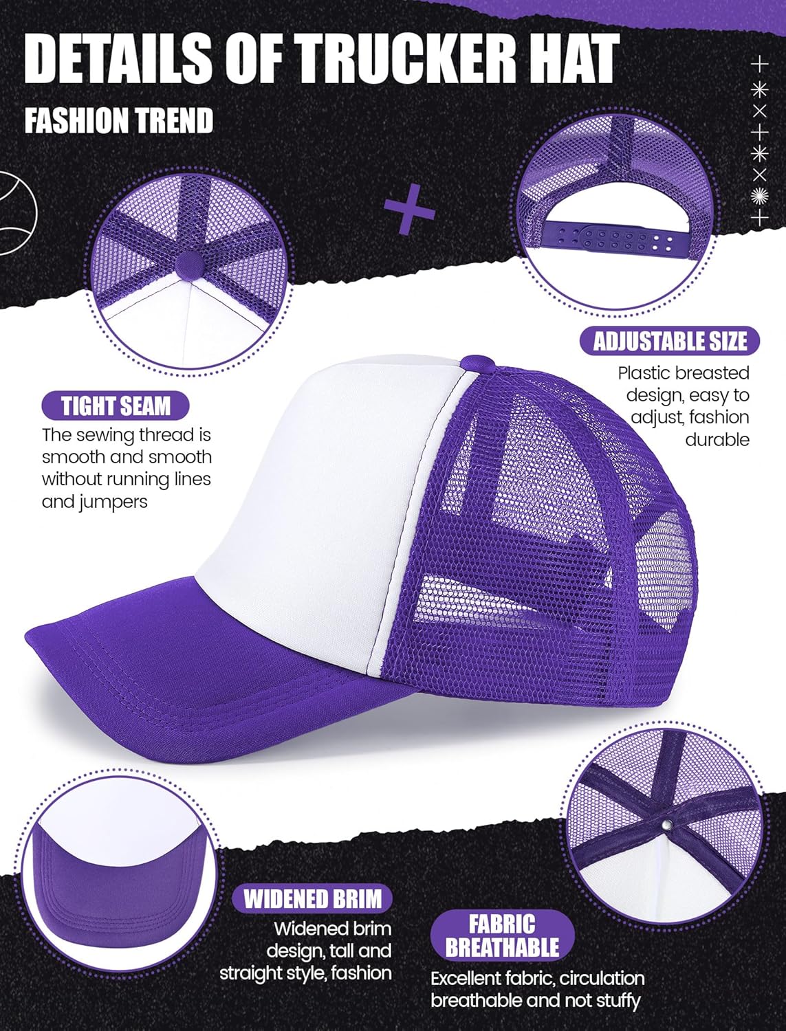 10 Pcs Sublimation Blank Trucker Hats Bulk Mesh Baseball Cap Polyester Mesh Trucker Hat for Men and Women - Image 3