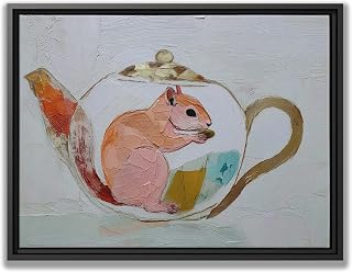 Charming Chipmunk Wall Art Whimsical Teapot Painting Animal Decor for Kitchen Cozy Gift for Tea Lovers Framed Canvas Art