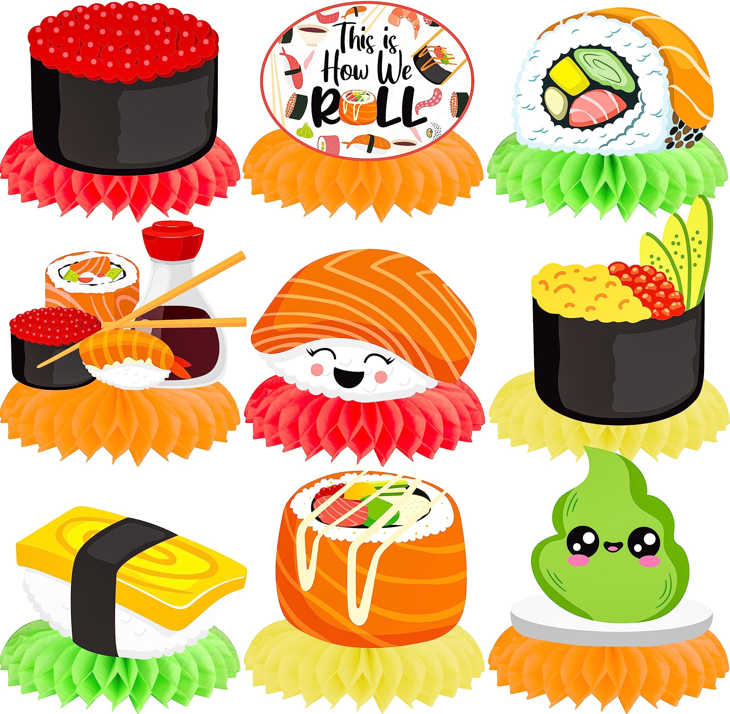 Sushi Honeycomb Centerpieces Japanese Sushi Party Decorations Sushi Birthday Party Table Centerpieces for Let's Roll Sushi Baby Shower Supplies