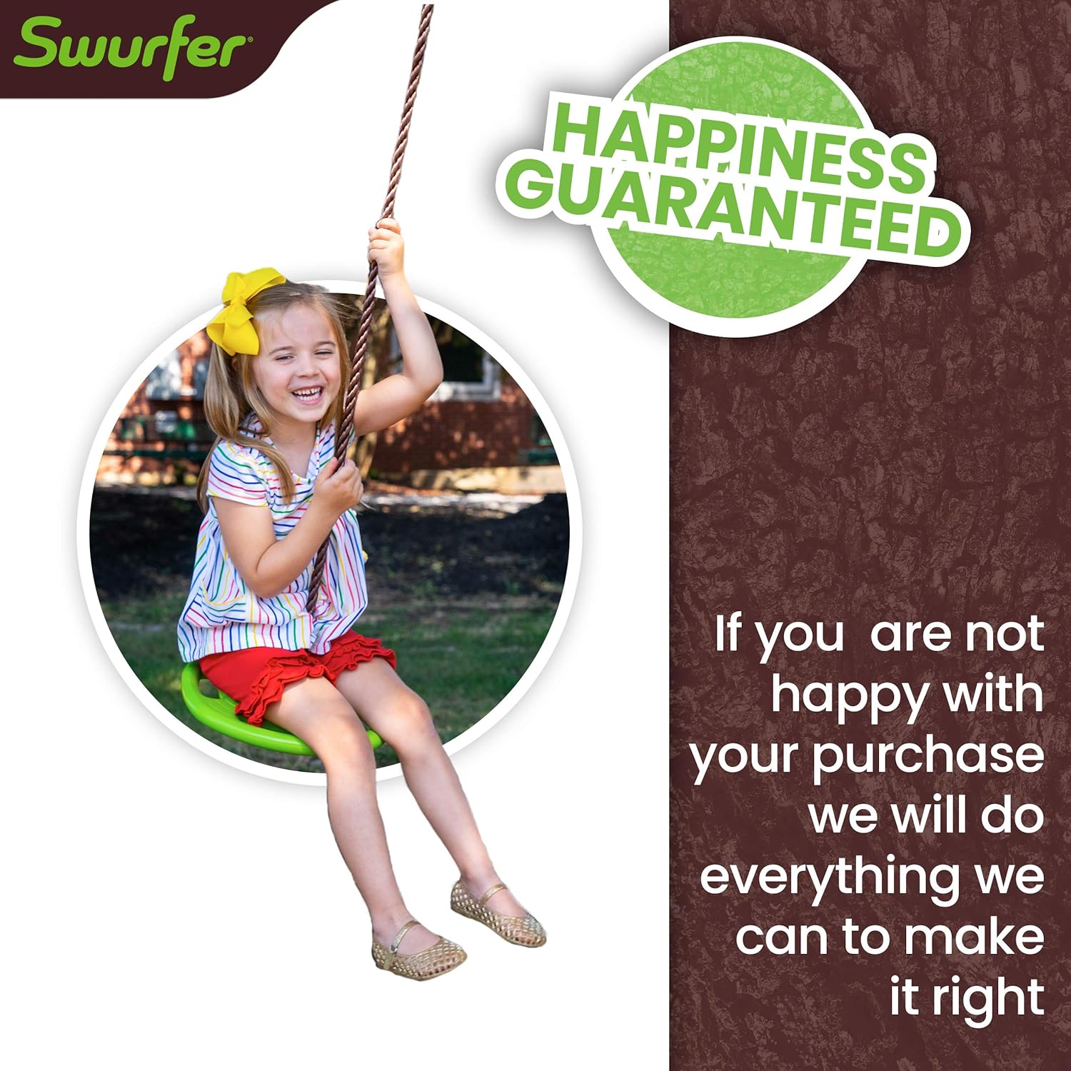 Swurfer Tree Swing Ring 3-in-1 Outdoor Tree Disc Swing Climbing Rope to Sit, Stand and Hang for Kids Supports Up to 150 Pounds, Attaches to Trees and Backyard Swing Sets / Play Sets : Toys & Games