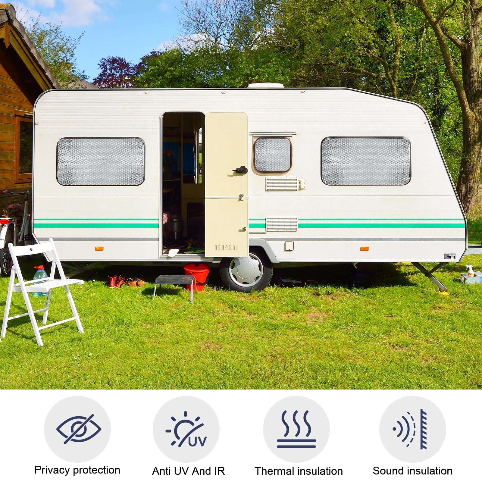 Schiuma isolante a doppia bolla riflettente, isolamento termico in alluminio, barriera radiante per finestre, porte del garage, camper, tetto (150 cm x 2 m)