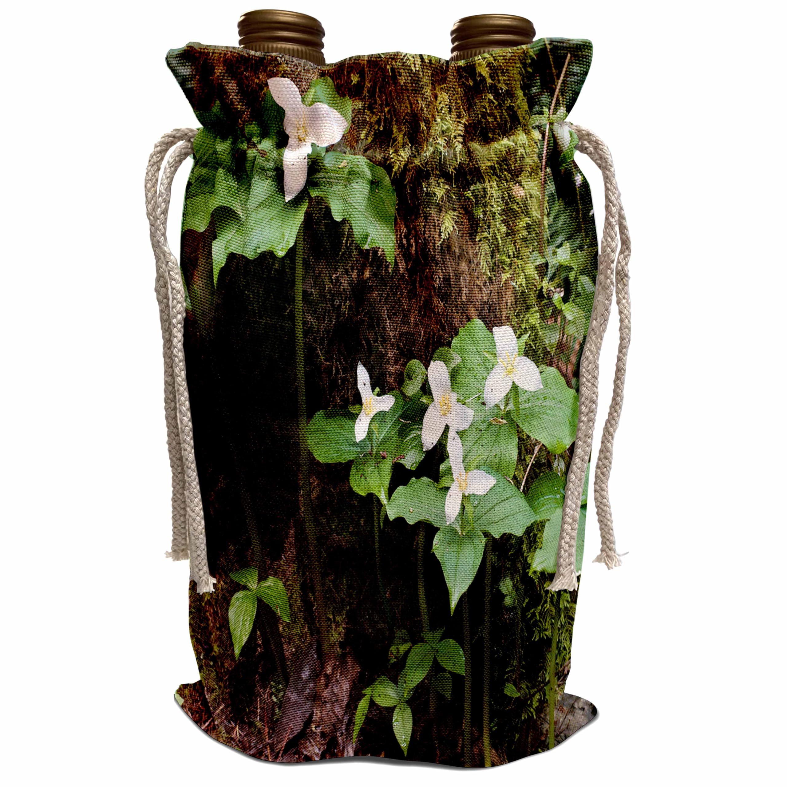 Bolsa de vino reutilizable decorada con flores trillium de Washington 1