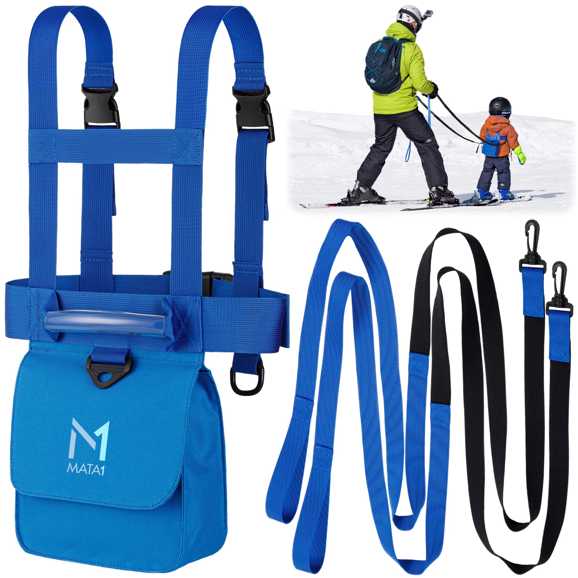 Mata1 - Ski & Snowboard Training Harness for Kids - 2 Elastic Straps w/Easy Lift-Handle - Ski Trainer Backpack for Toddlers