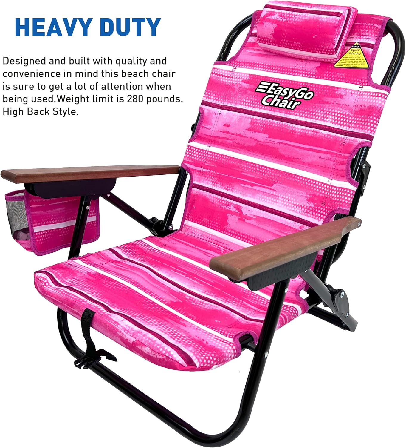Variety Backpack Beach Chair-5 Positions Cup Holder Pouch on Side-Padded Pillow-Storage Bag on Back – Lightweight Rustproof Aluminum – Black Frame, 2 Pack Pink Stripes