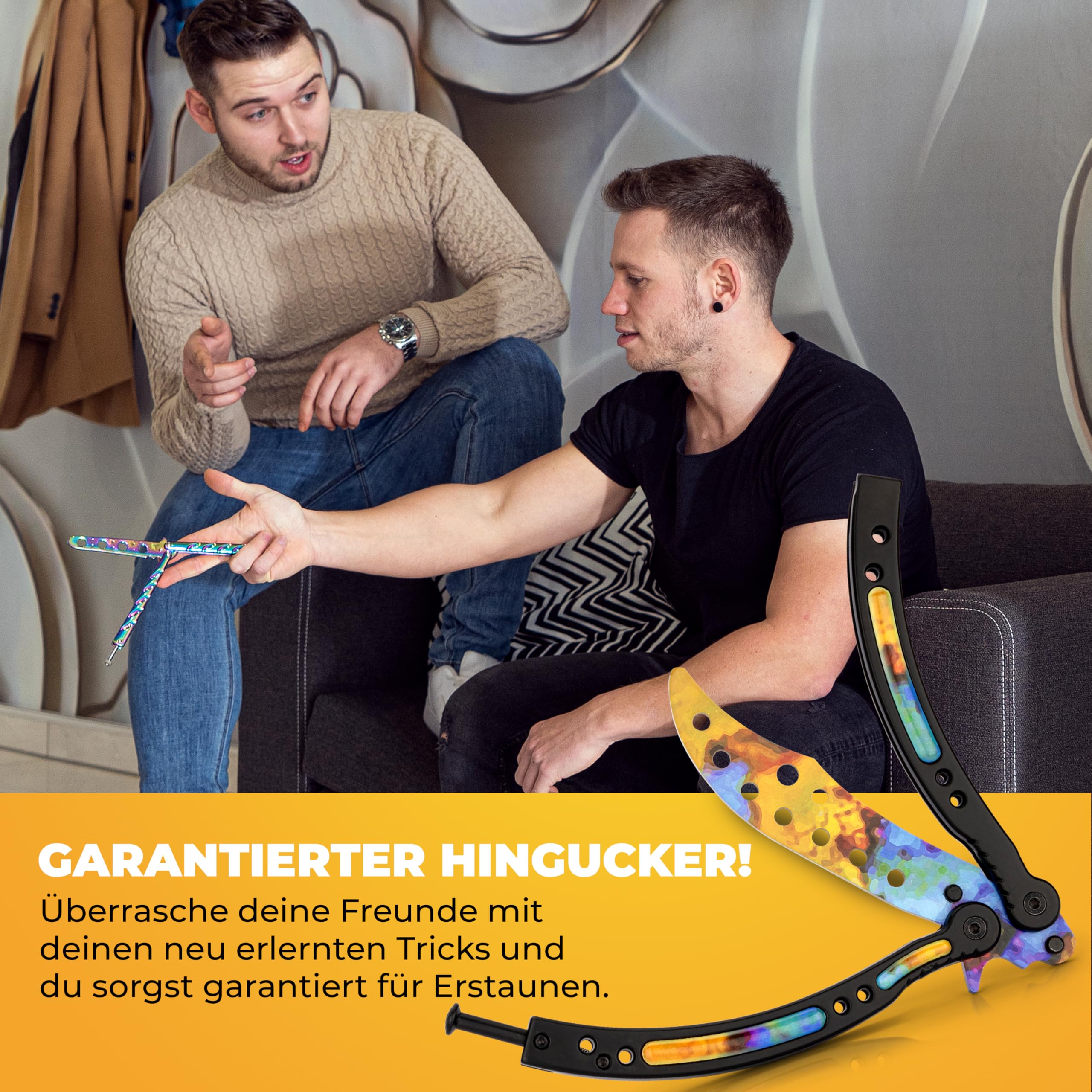 Butterfly Trainer im CSGO-Stil – Edelstahl Balisong Trainer mit stumpfer Übungsklinge und E-Book zum Tricks lernen