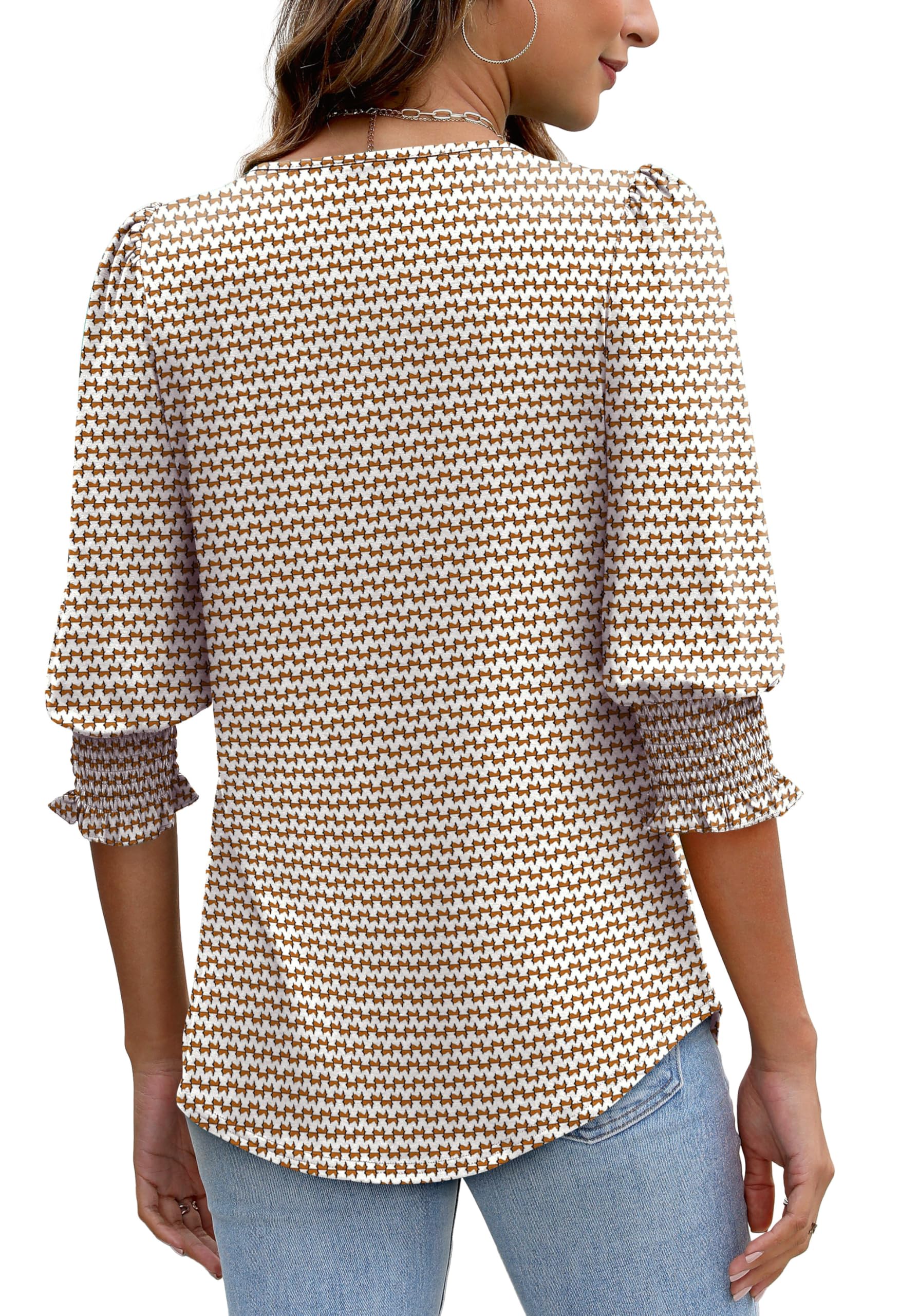 XIEERDUO Blouses for Women Dressy Casual 3/4 Length Sleeve Womens Tops with Smocked Cuffs