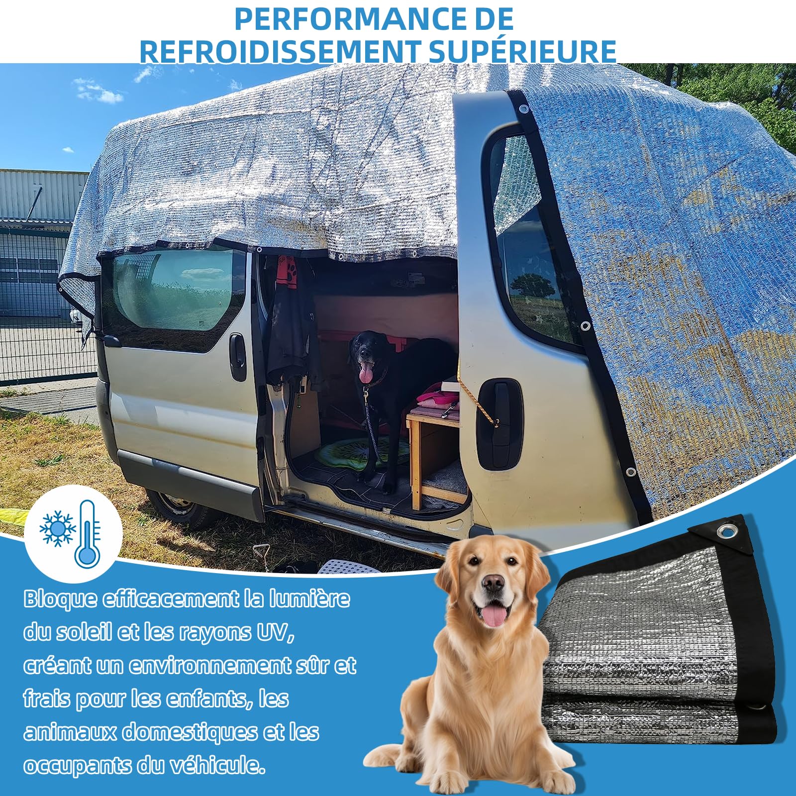Filet de protection solaire pour voiture et animal de compagnie, filet de protection contre la chaleur en film d'aluminium, filet de protection solaire pour VW T4/T5/T6, Vito, Ford Transit Custom