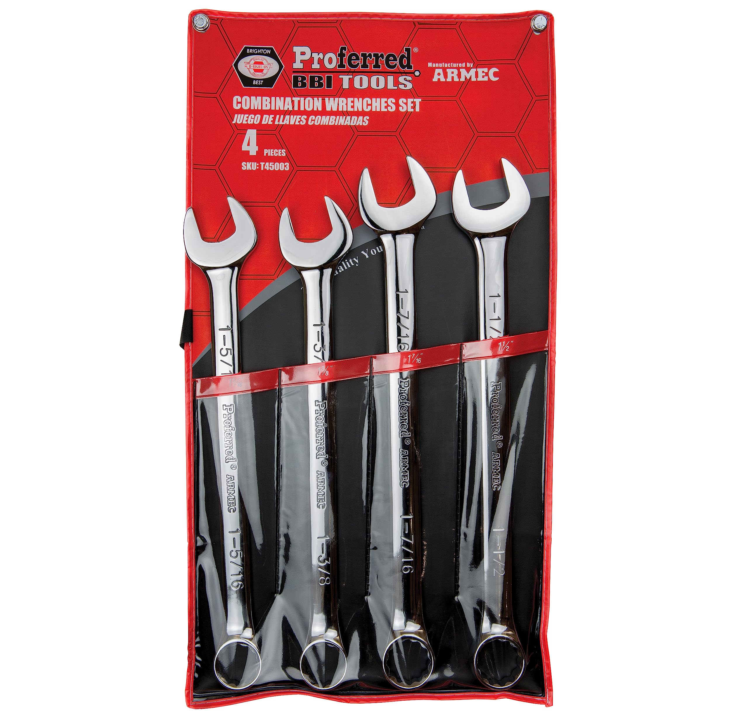 Proferred T45003 Combination Wrench Set, 4 Piece, 1 5/16" - 1 1/2"
