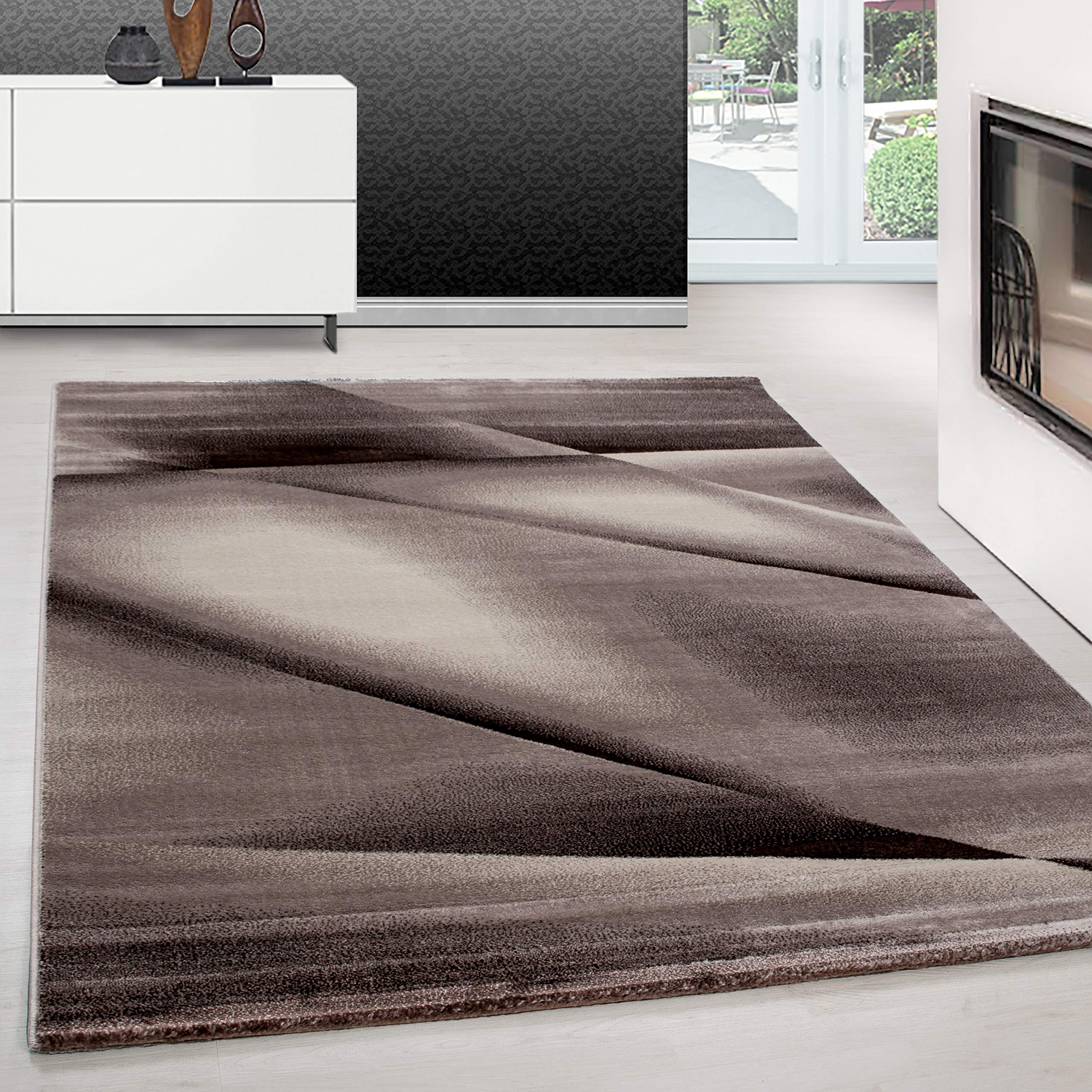 Teppium Laagpolig vloerkleed Bruin, Ontwerp met abstracte golven, 111552, Vloerkleed Rechthoekig, Vloerkleed woonkamer-eetkamer, 240 x 340 cm
