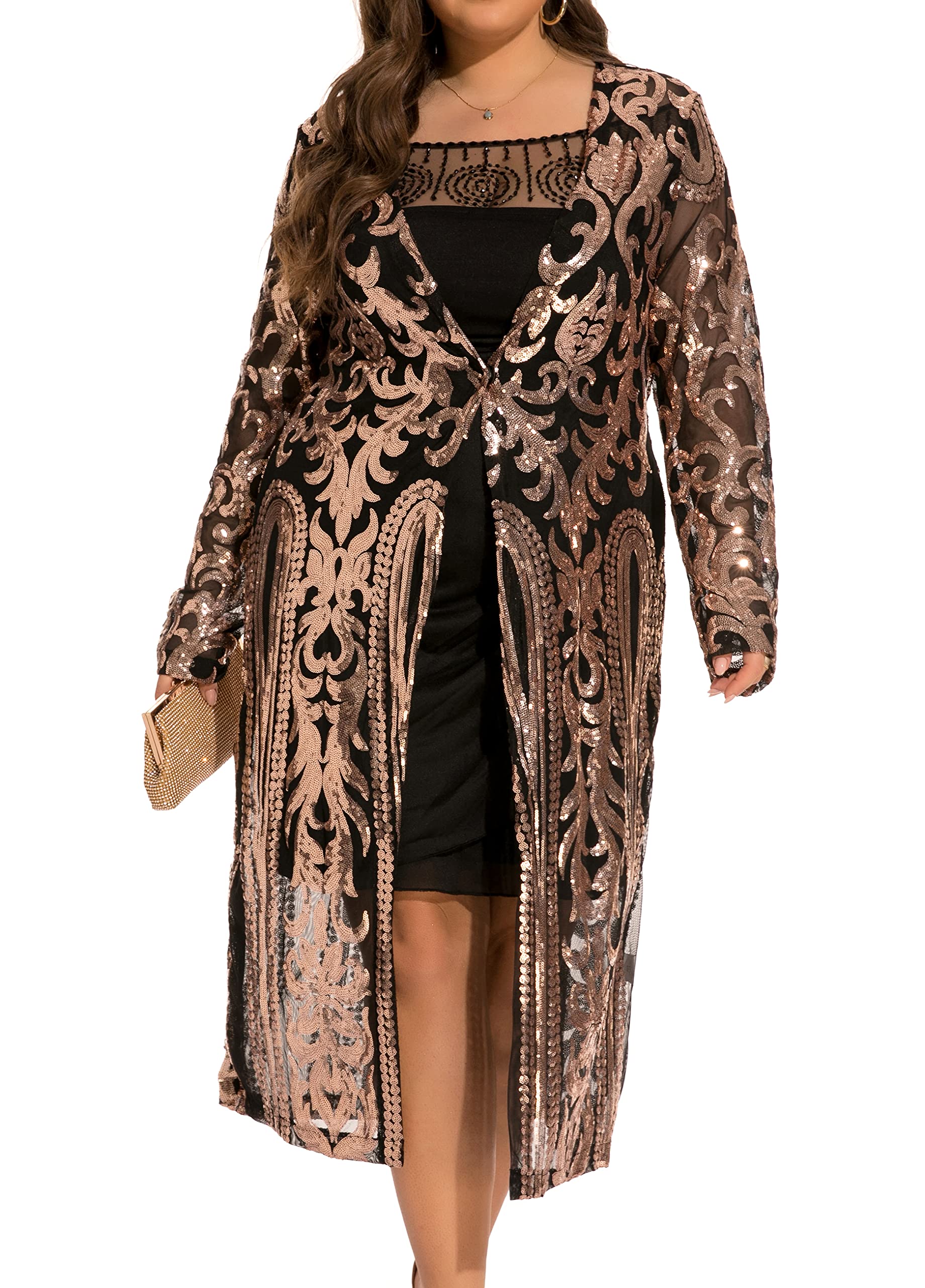 610 - Long Sleeves Full Sequins Open Front Duster Cardigan Cover-up Jacket Coat