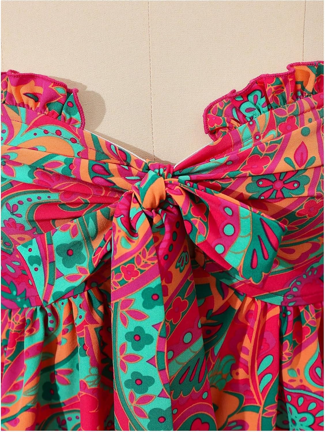 SOLY HUX Women's Tube Top Boho Floral Print Strapless Sleeveless Tie Front Ruffle Hem Summer Tops - Image 3