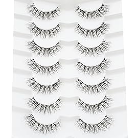 3D Clear Band False EyeLashes Natural Look Cat Eye Wispy Fake lashes Short Supernatural Cross Soft Reusable Lashes 7 Pairs-Happy Heartbeat(No.210)