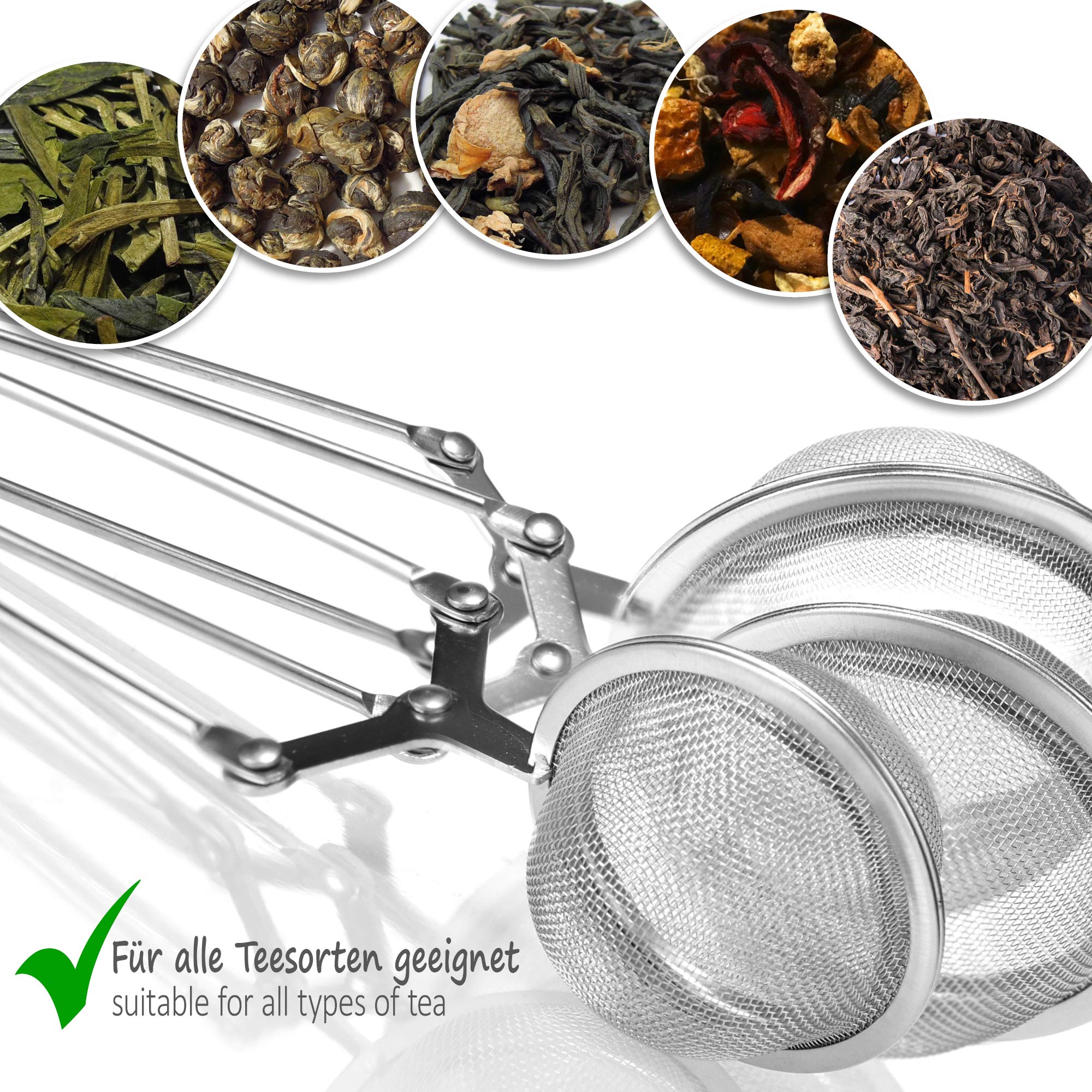 COM-FOUR® 3x Pinzas de té de acero inoxidable - Infusor en forma de bola - Coladores para té suelto, especias y hierbas (03 piezas - Ø 4,5 cm)