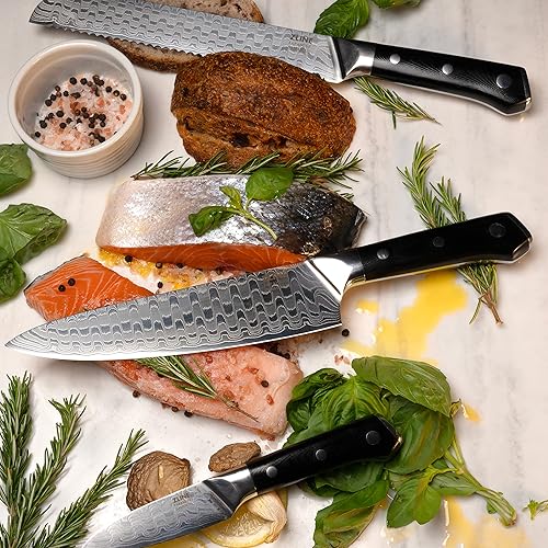 Miniatura 9 de ZLINE - Juego de cuchillos de cocina de acero de damasco japonés profesional de 3 piezas (KSETT-JD-3)