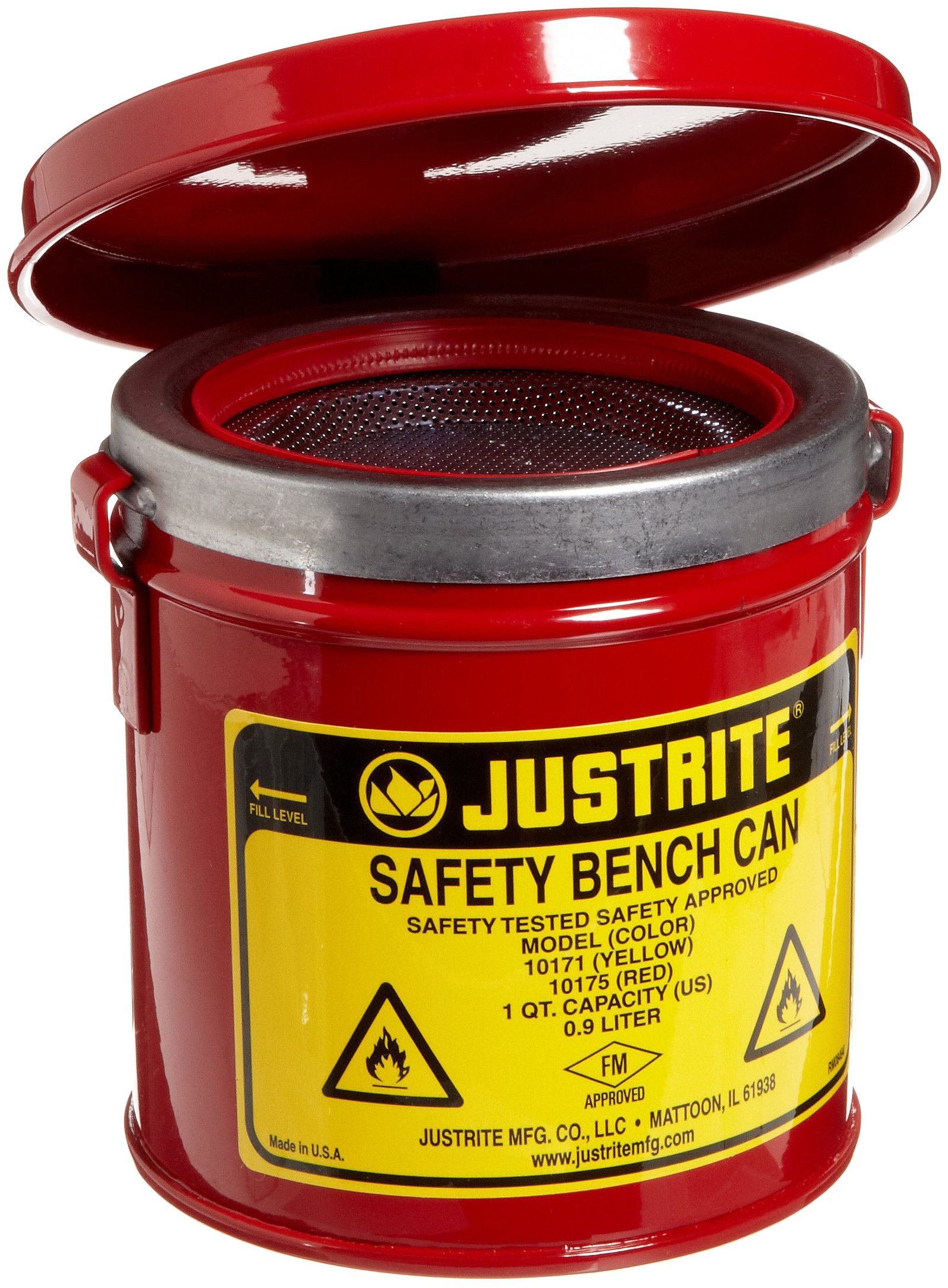 Justrite 10175 1 Quart, 5 1/2" H, 4 7/8" O.D, 4 1/2" Diameter 24 Gauge Premium Coated Steel Bench Can