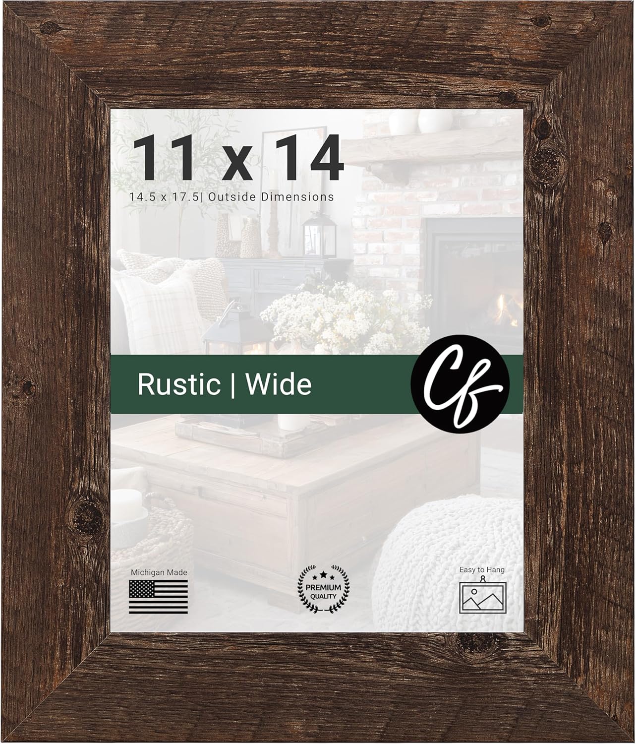 Craig Frames 11x14 Picture Frame, Rustic Brown, Wide Barnwood Frame for Farmhouse Decor
